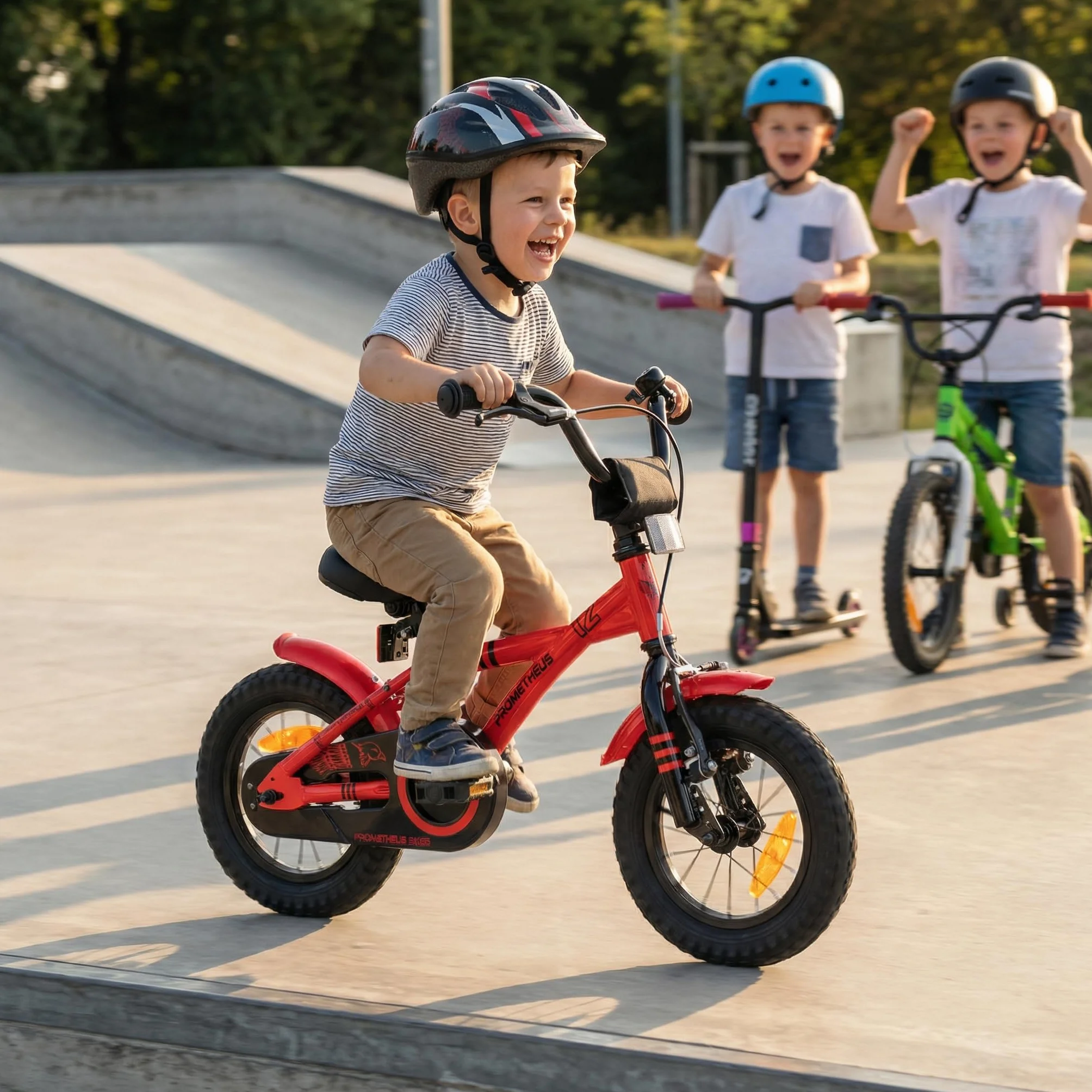 Prometheus rower dziecięcy, 12", dla chłopców i dziewcząt w wieku od 3 lat, model BMX, model 2021, czerwono-czarny