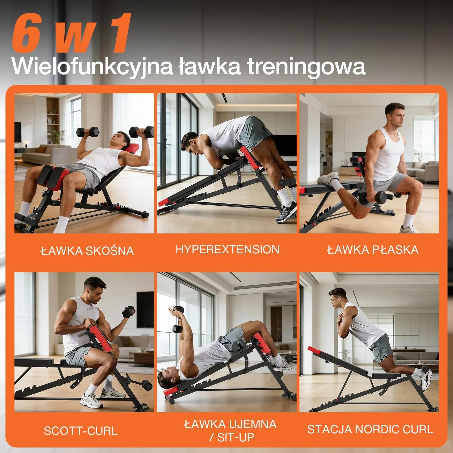 DH FitLife 2026 Ławka Treningowa Regulowana 6-w-1 z Hyperextension do Pleców do 350 kg | Wielofunkcyjna Ławka do Ćwiczeń do Domowej Siłowni | Ławka Skośna do Bench Press i Treningu Całego Ciała