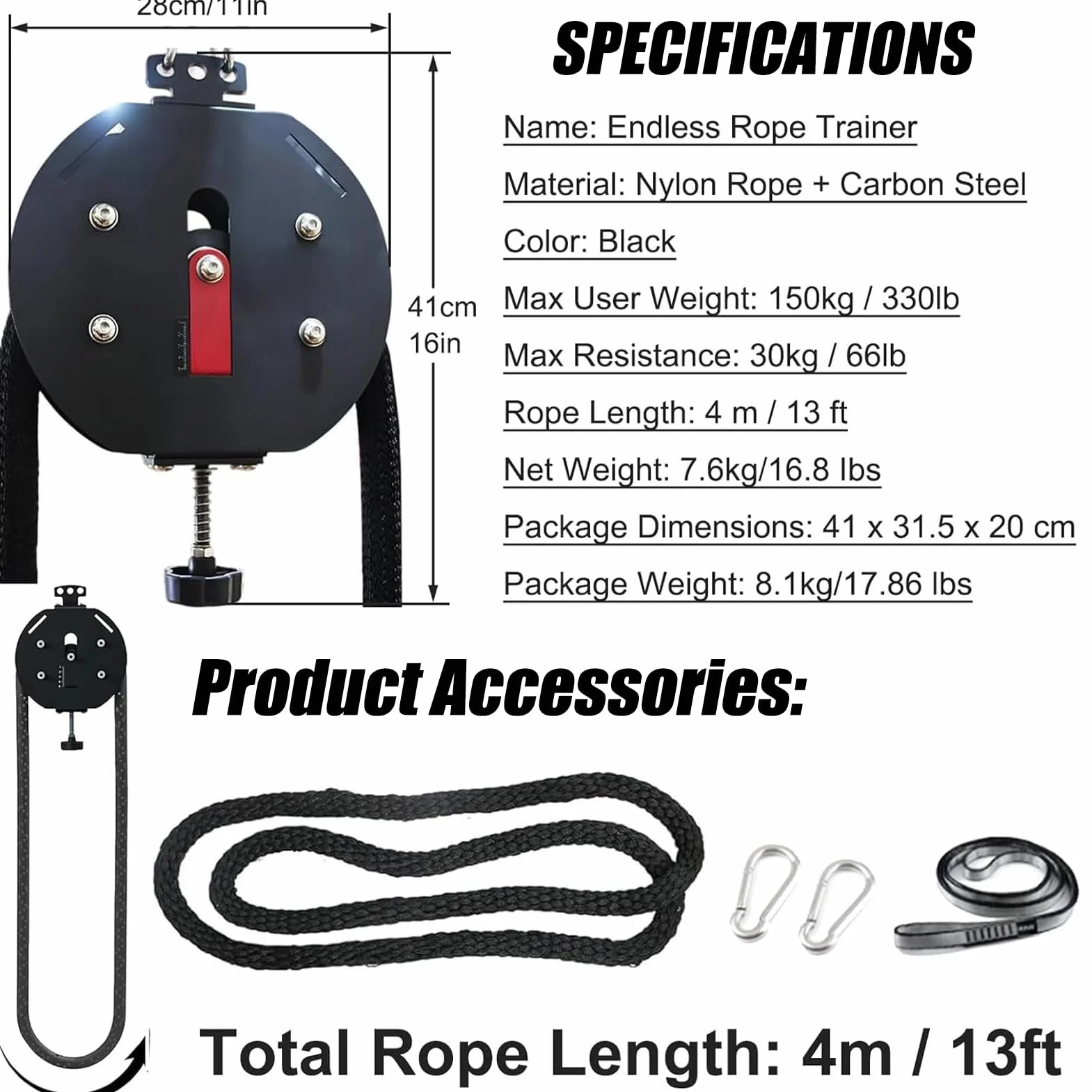 Endless Rope trener linowy, z regulowanym oporem, linka nylonowa klasy premium, 400 cm, do ćwiczeń chwytu, ramion, pleców i koordynacji