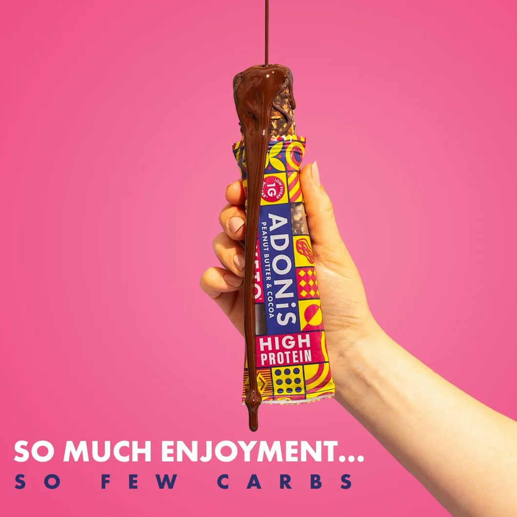 Adonis Keto Protein Bars | Peanut Butter & Chocolate Snack Bars | 100% Natural Nut Snacks, Low Carb, High in Protein, Vegan, Gluten Free, Low Sugar, Paleo (Box mit 16)
