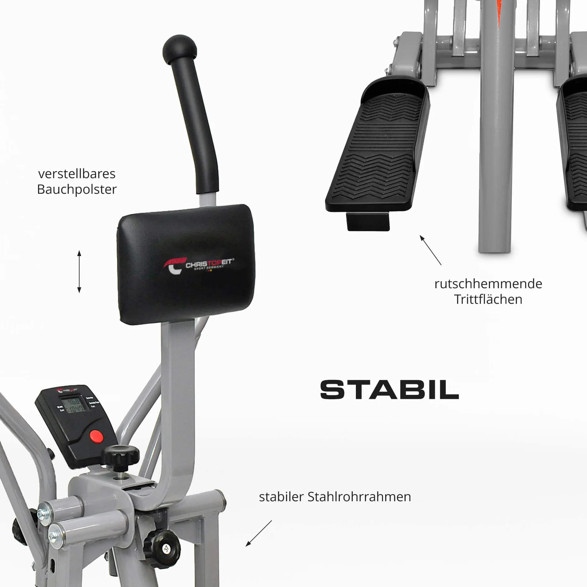 Christopeit Sport składany trenażer eliptyczny orbitrek stepper LCD do 100 kg