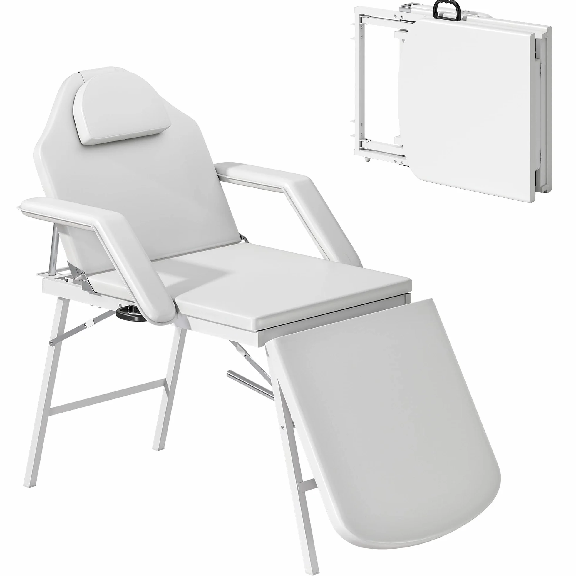 HOMCOM Portable Massage Table, 3 Section Adjustable Beauty Bed, Foldable Massage Bed with Headrest, Padded Armrests for Spa, Lash, Tattoo, White