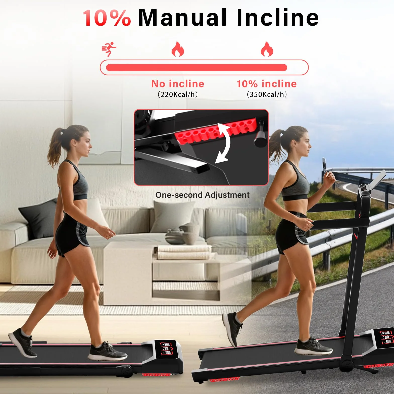 TODO Walking Pad Bieżnia Składana z Ręczne Nachyleniem 10% 12 km/h Bluetooth Głośnik APP LED 150kg