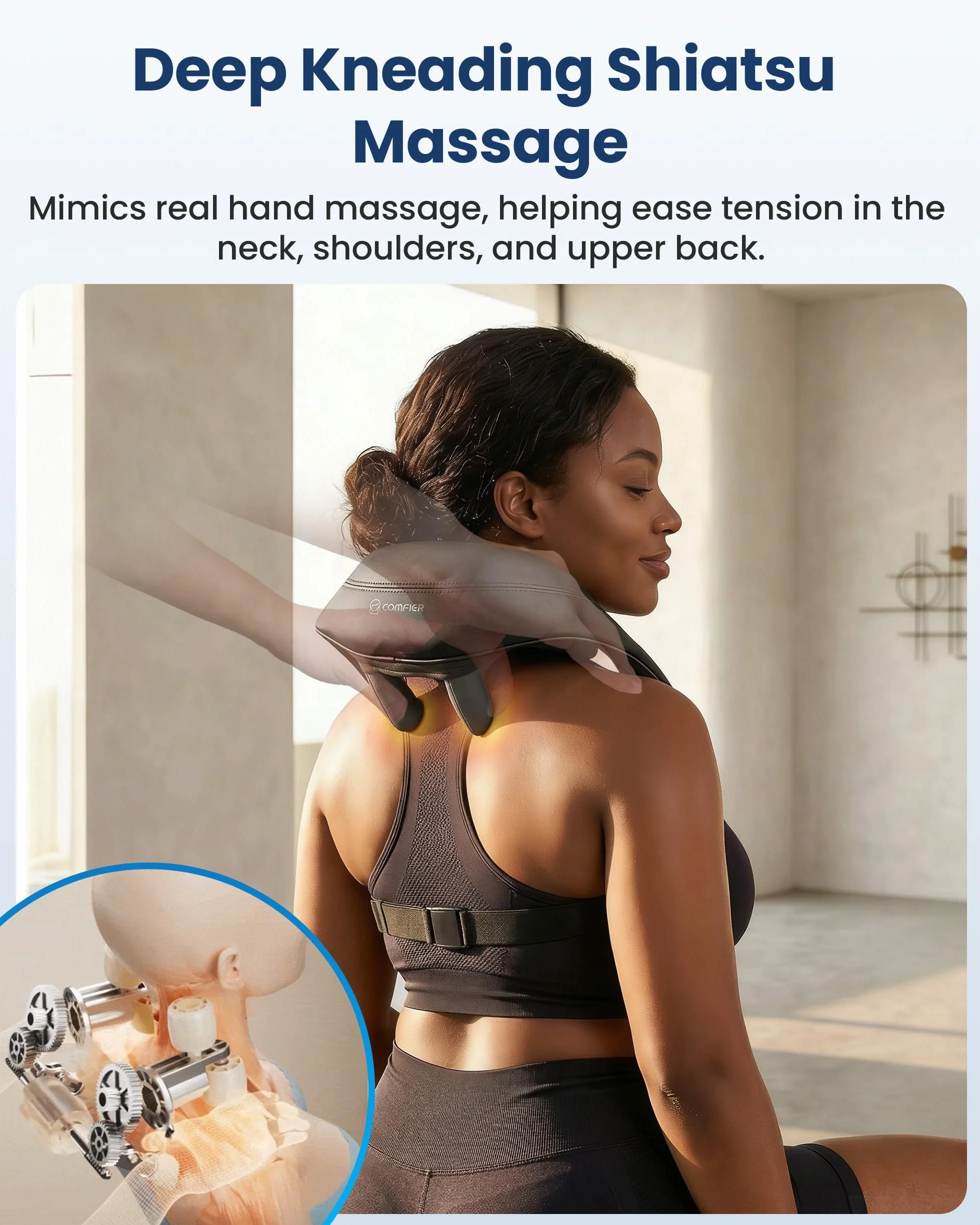 COMFIER Masażer karku z ciepłem, bezprzewodowy masażer Shiatsu 4D dla ekspertów w zakresie karku, pleców, nóg, ramion, shiatsu do domu, biura, jako prezent dla mężczyzn i kobiet