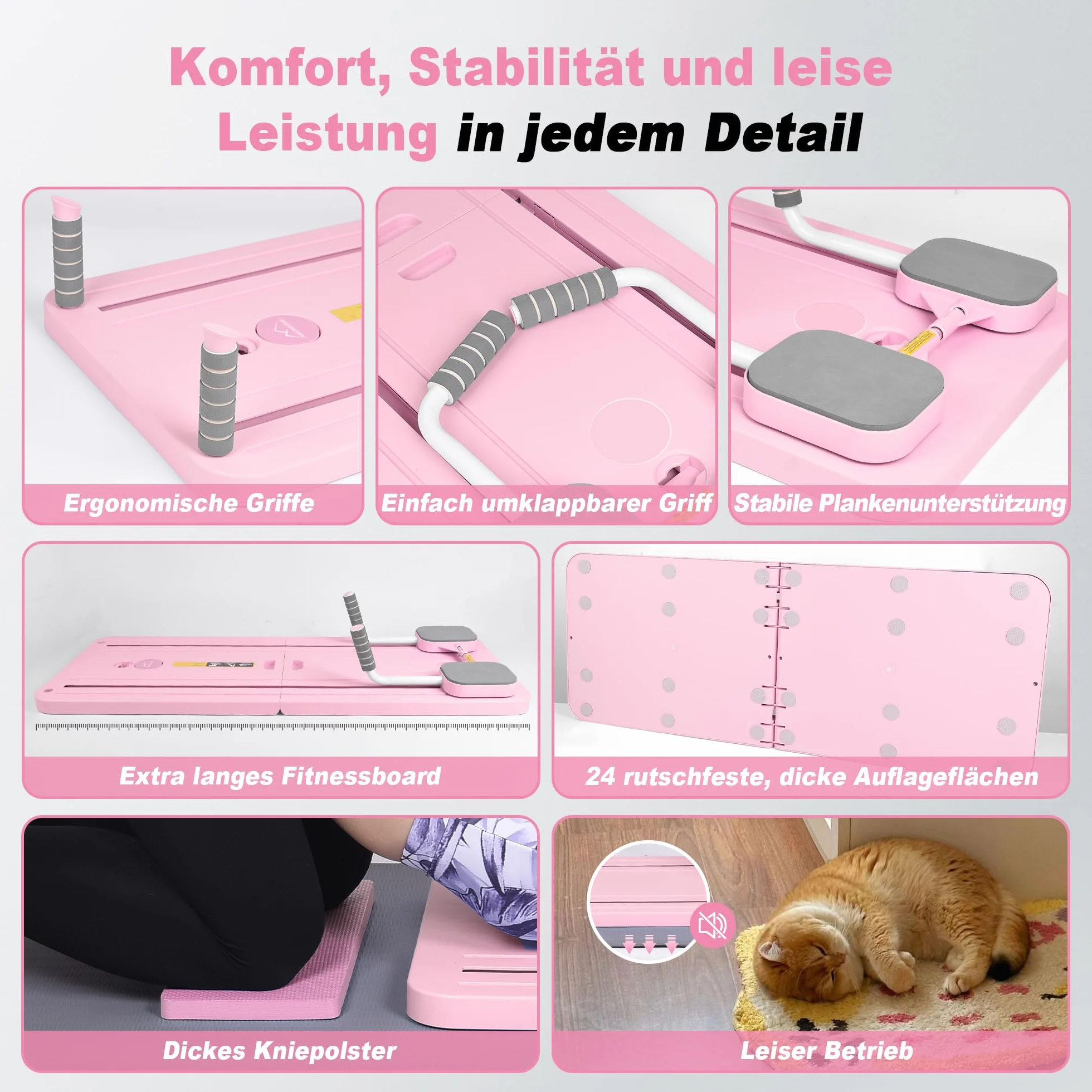 Pilates Board Reformer-Set 23 kg Rückprallkraft Faltbares Pilatesgerät Knieschutz Videoanleitung