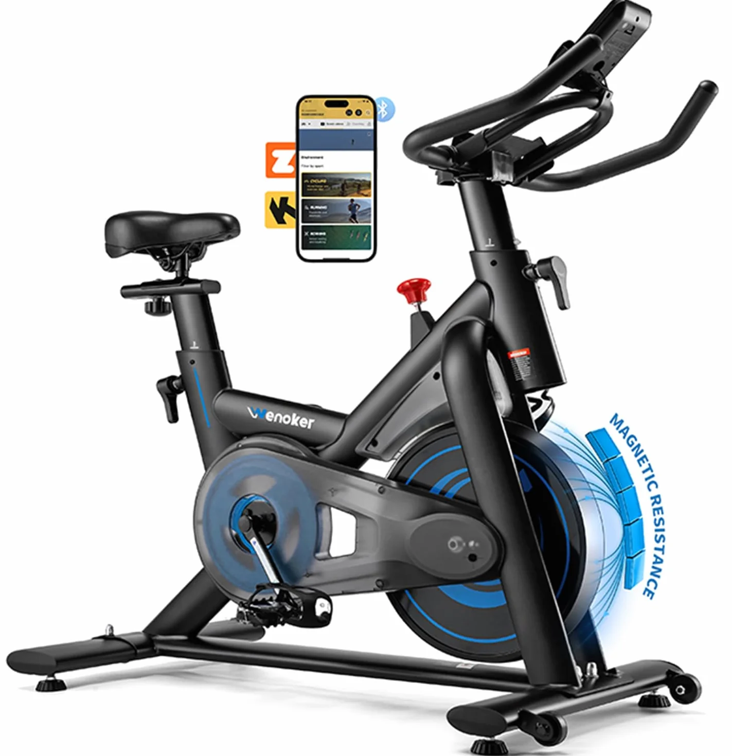 Wenoker Rower stacjonarny z aplikacją,Cichy ergometr z oporem magnetycznym,Rower spinningowy do domowych treningów cardio,Do 160 kg