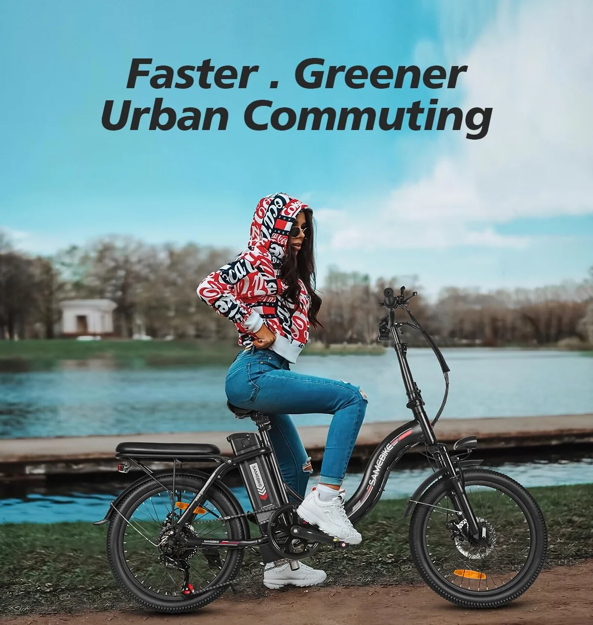 SAMEBIKE 20" Składany Rower Elektryczny, Wymienny Akumulator 36V 12Ah, Mini Elektryczny Rower Miejski Dla Dorosłych