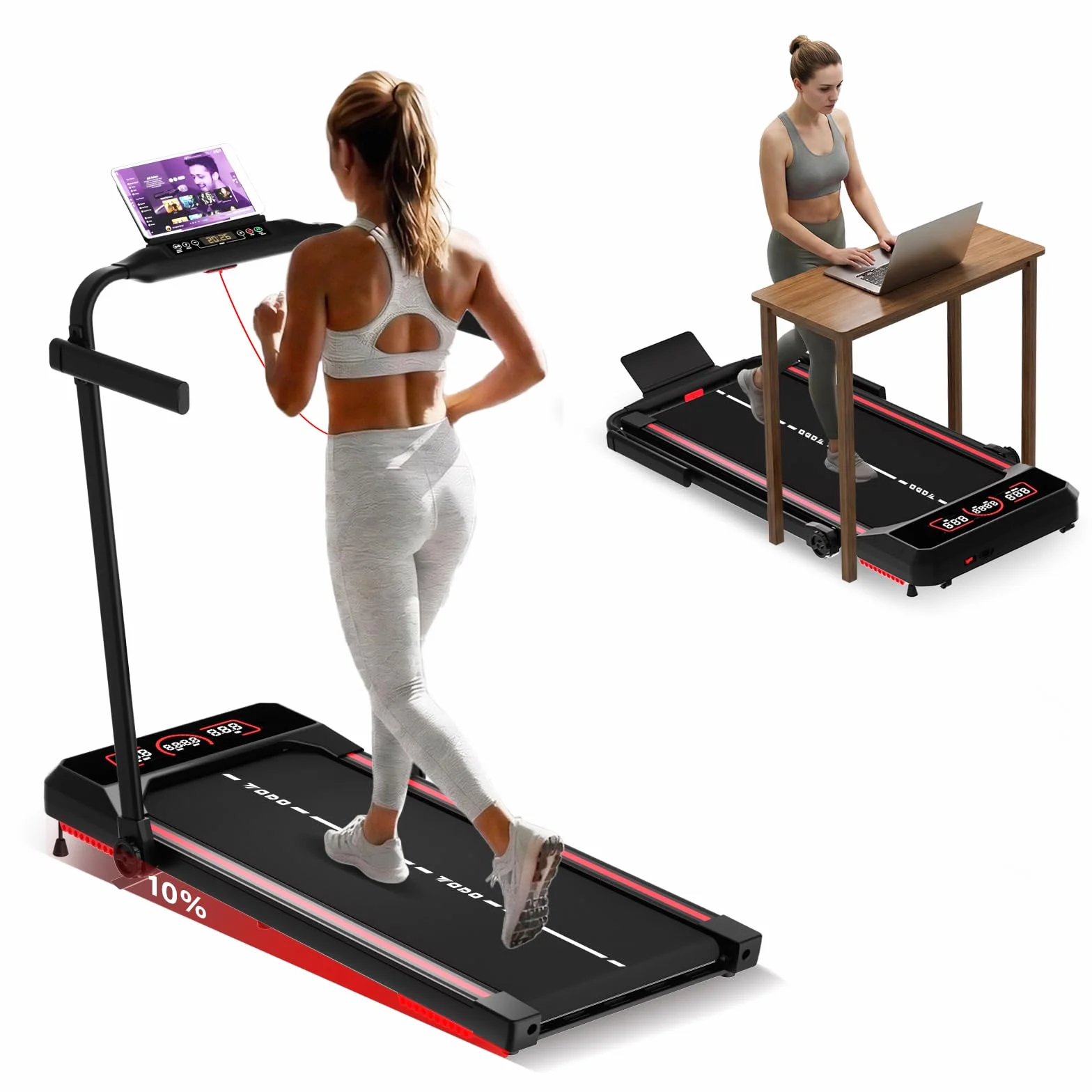 TODO Walking Pad Bieżnia Składana z Ręczne Nachyleniem 10% 12 km/h Bluetooth Głośnik APP LED 150kg
