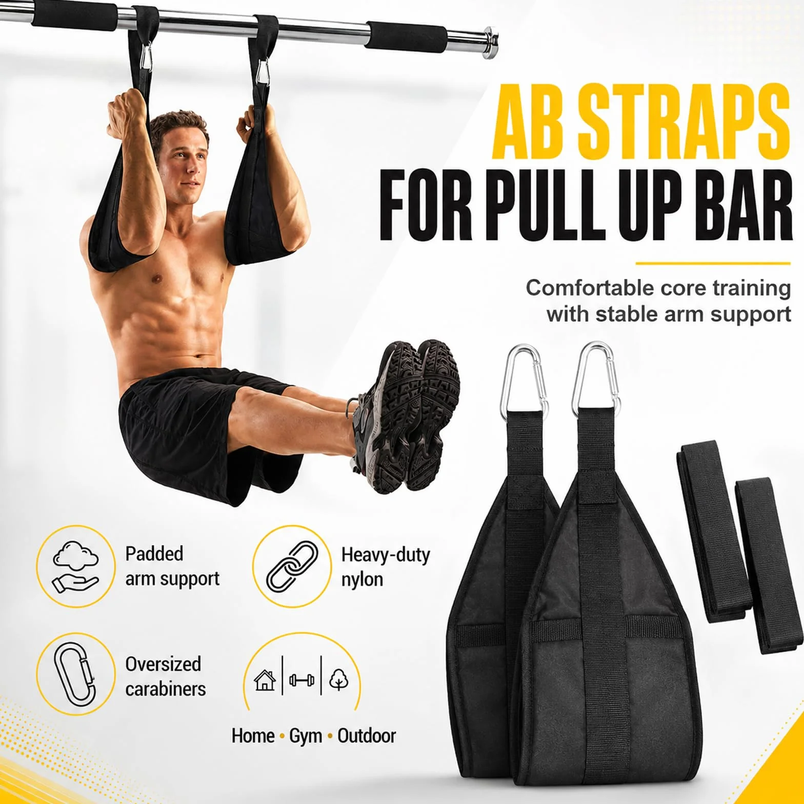 Taeku Szlufki na ramiona do treningu brzucha, 1 para, trwałe Ab Straps Slings drążek do podciągania trener brzucha, fitness do 200 kg, obciążenie do drzwi i drążka gimnastycznego (czarne)