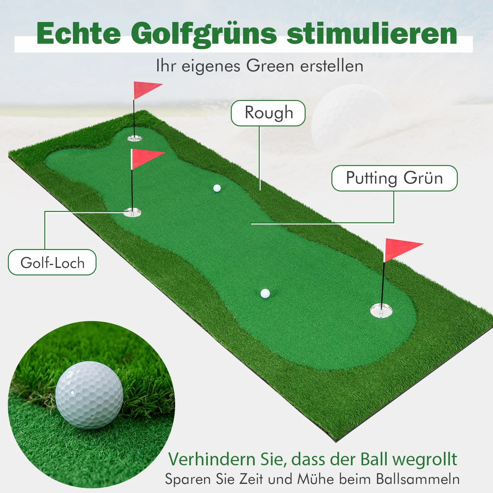COSTWAY Mata do golfa 300x100 cm sztuczna trawa składana treningowa 2 piłki 3 otwory