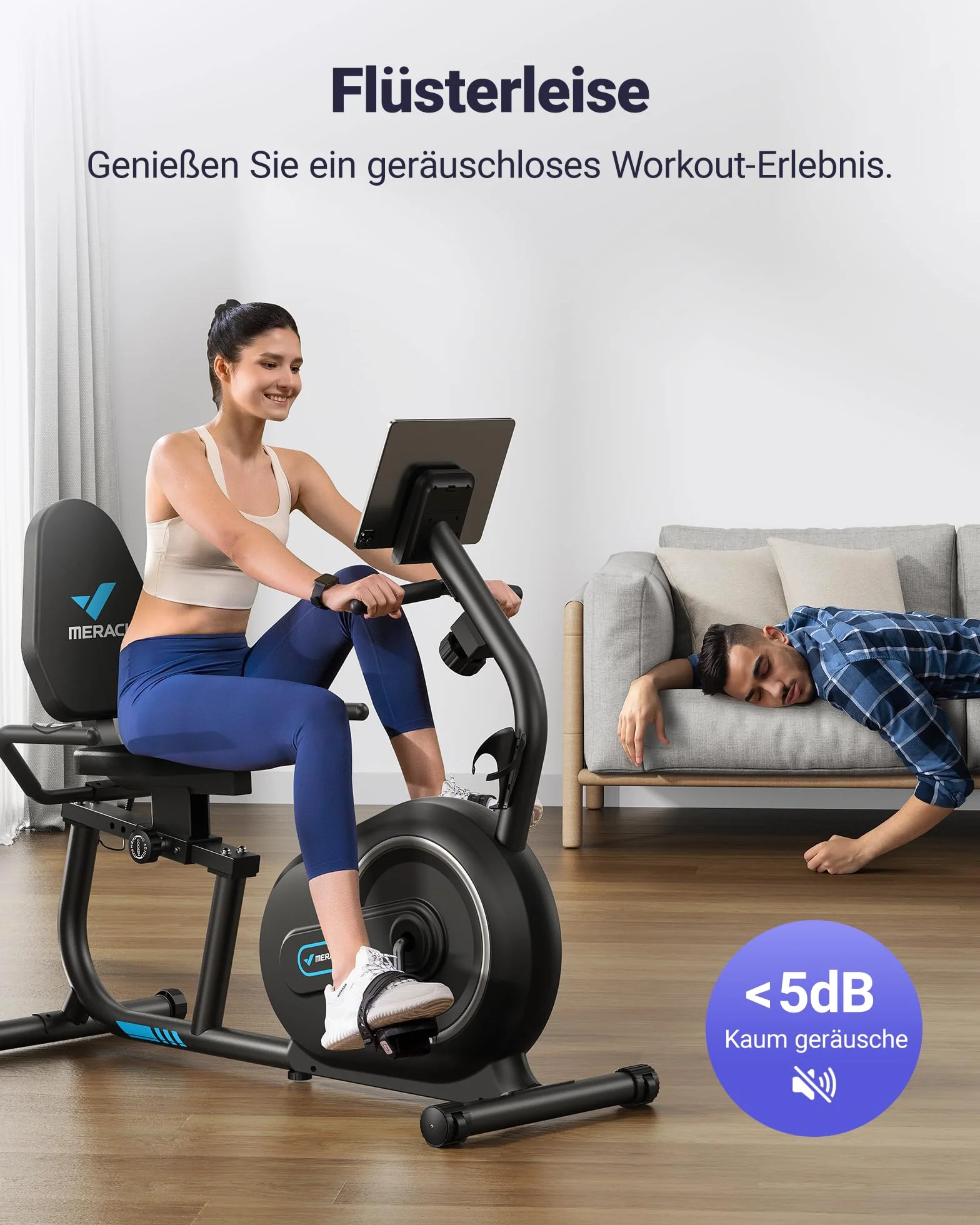 MERACH Domowy ergometr do leżenia z funkcją Smart Bluetooth i ekskluzywną łącznością z aplikacją, LCD, uchwytem pomiaru tętna, magnetyczne urządzenia do leżenia S08