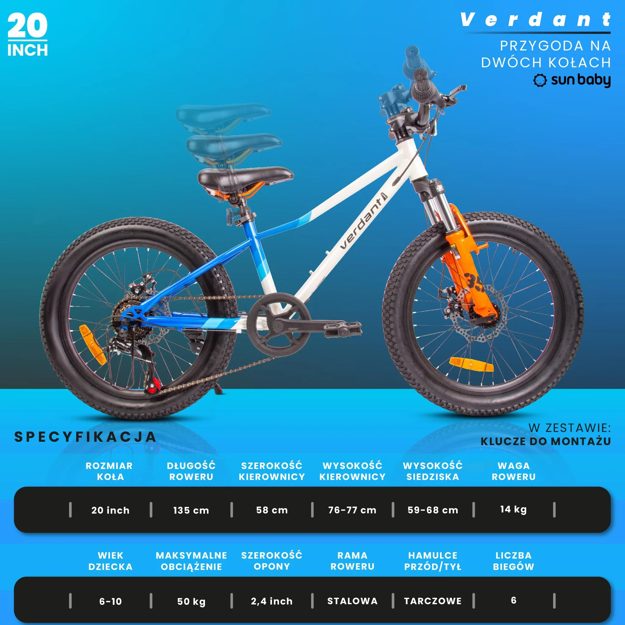 Rower chłopięcy Verdant Bike 20 24 cale, przerzutka Shimano Tourney TY21, lekki, rama stalowa, wolnobieg rzędowy ATA