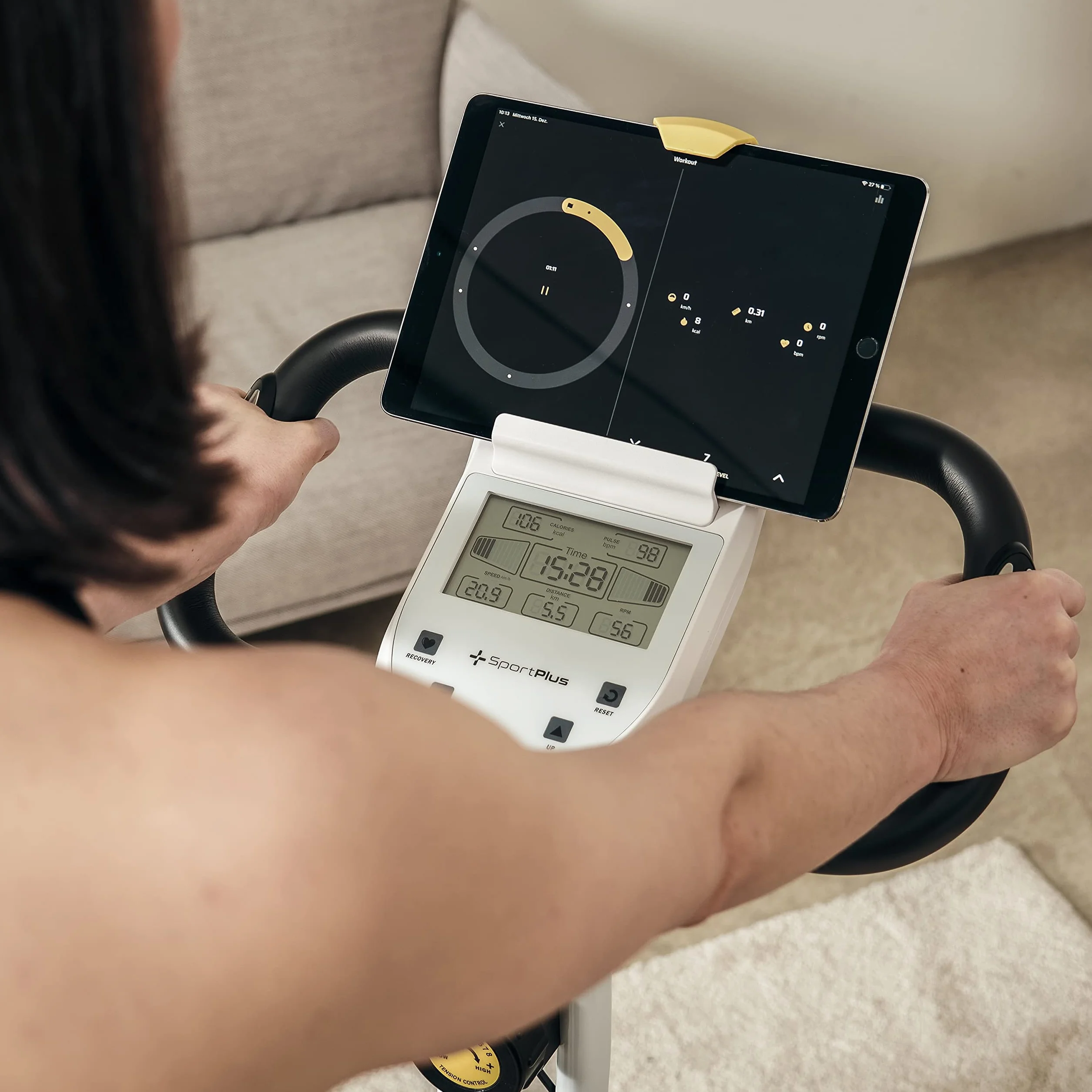 SportPlus składany rower treningowy do domu, opcjonalnie ze sterowaniem za pomocą aplikacji, oparciem, pomiarem tętna, oporem ręcznym lub sterowanym komputerowo, X Bike zajmuje mało miejsca składany