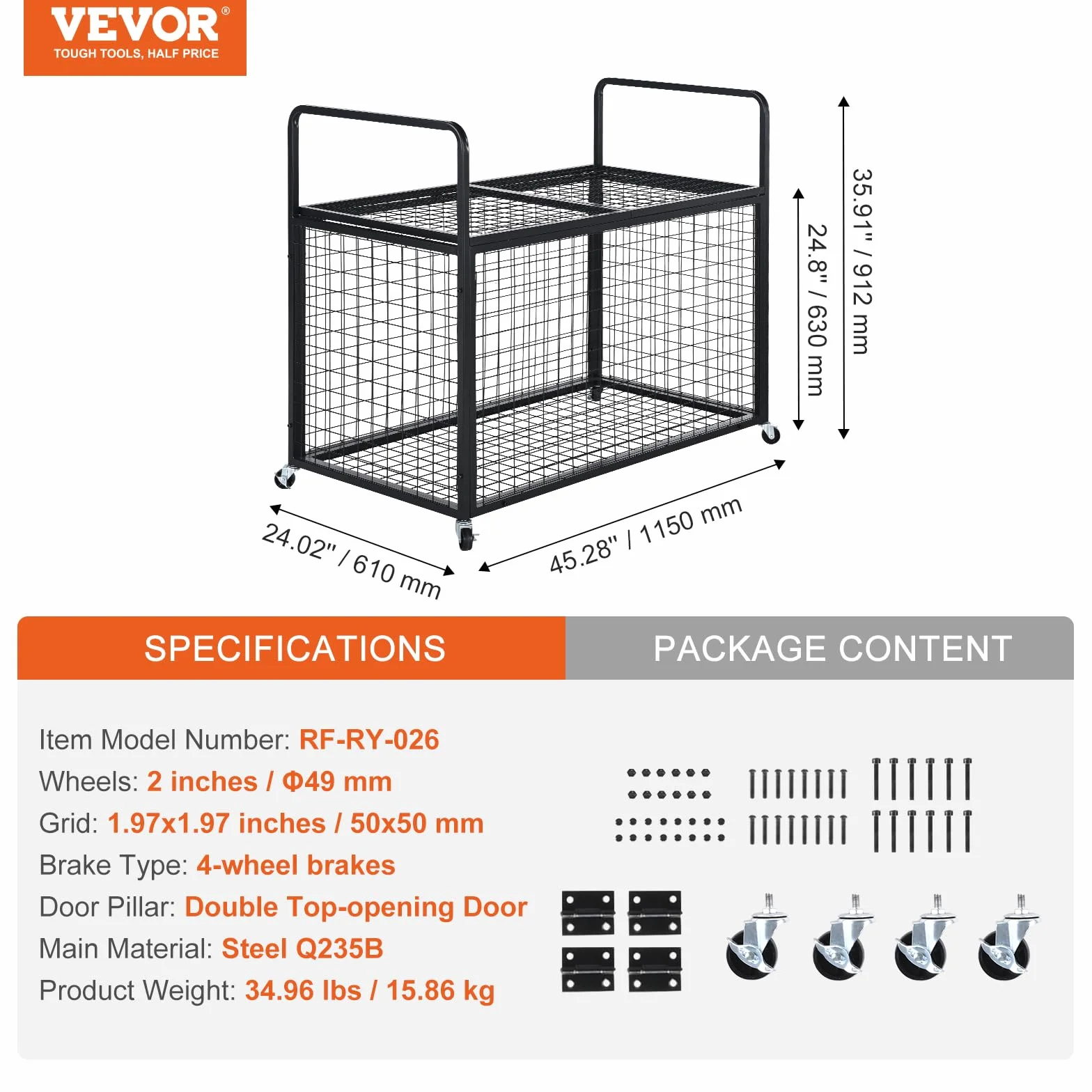 VEVOR Wózek do przechowywania piłek sportowych, zamykana klatka do koszykówki, stalowy stojak