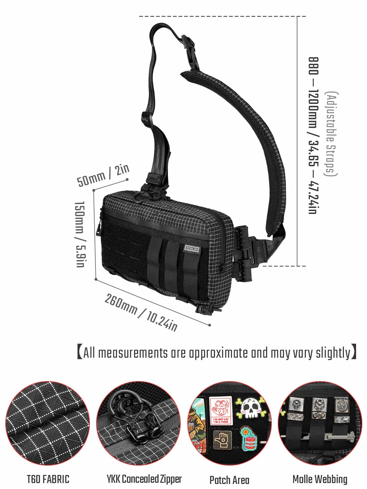 TACTICAL_GEEK Cache L3 EDC lekka torba na klatkę piersiową dla mężczyzn i kobiet, kompaktowa torba na brzuch, regulowany pasek na ramię, torba na ramię, torba na klatkę piersiową, na podróż, do szkoły