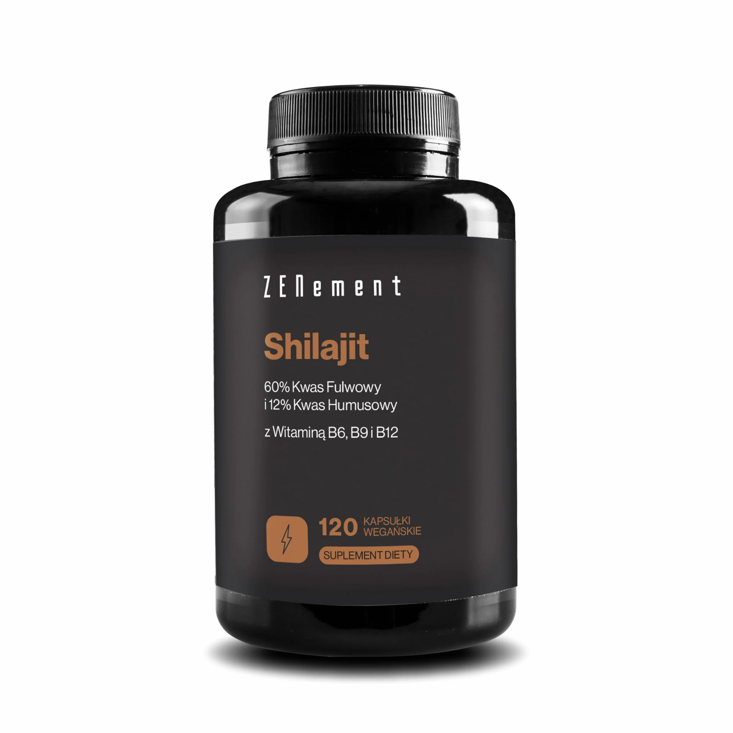 Czysty Shilajit z Himalajów 1300 mg (45000 mg Proszku) na Dawkę – 60% Kwas Fulwowy, 12% Humusowy – z Wit. B6, B9, B12 – 120 Kapsułek Wegańskich, 2 Miesiące – Zenement