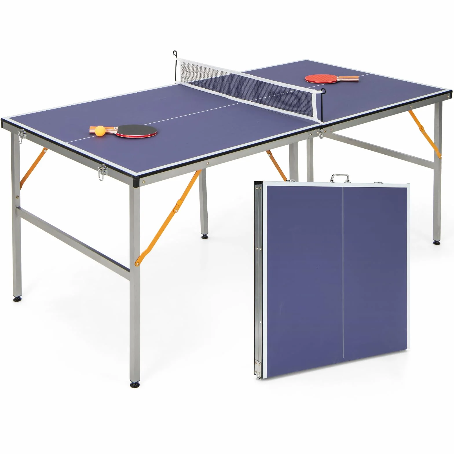 COSTWAY Składany stół do tenisa stołowego 180x90x76 cm z siatką, 2 rakiety i 3 piłki, odporny na warunki atmosferyczne