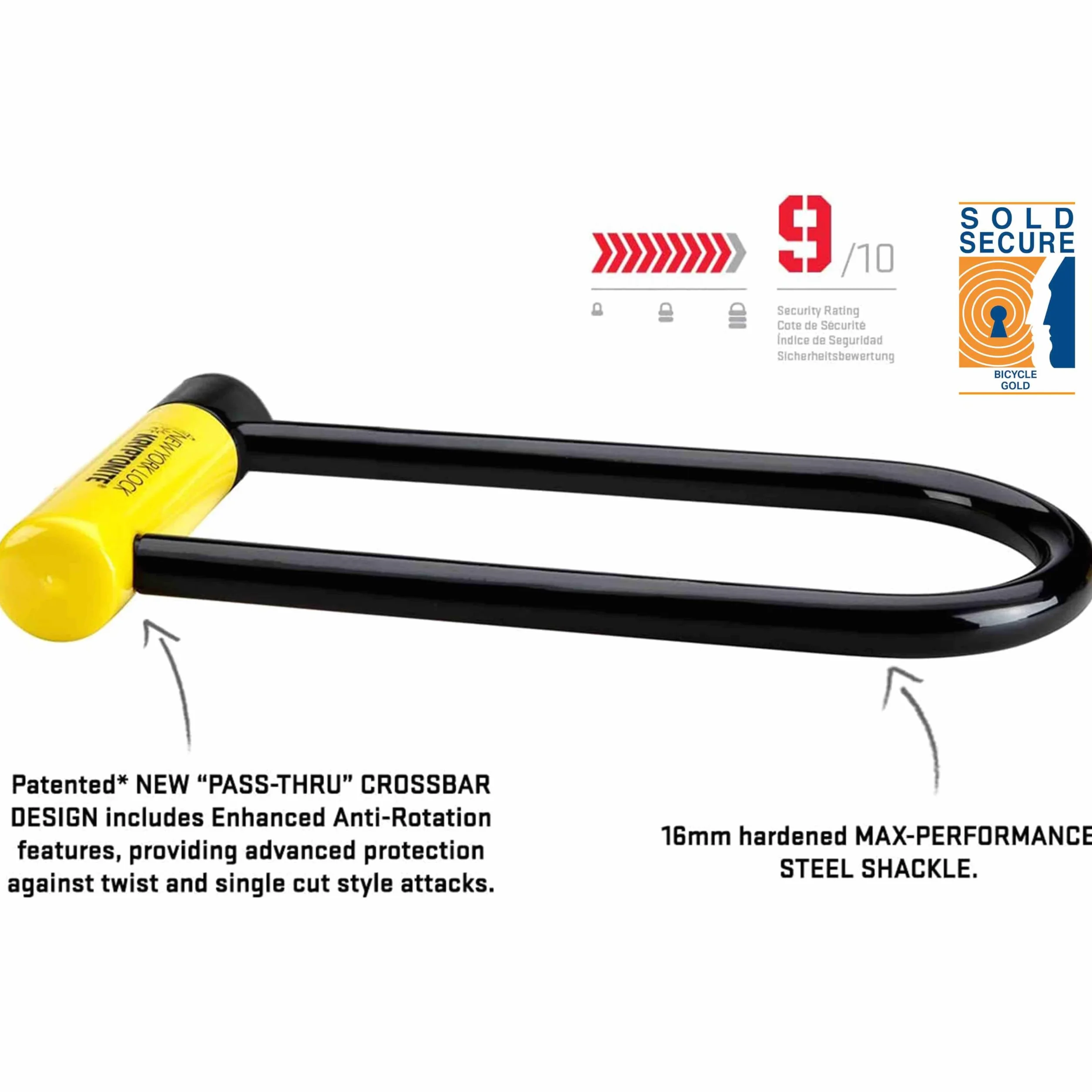 Kryptonite New York LS Bike U-Lock, wytrzymała, antykradzieżowa blokada rowerowa, sprzedawana, bezpieczne, złote, 16 mm długości, szekla z kluczami, najlepsza blokada bezpieczeństwa do rowerów,
