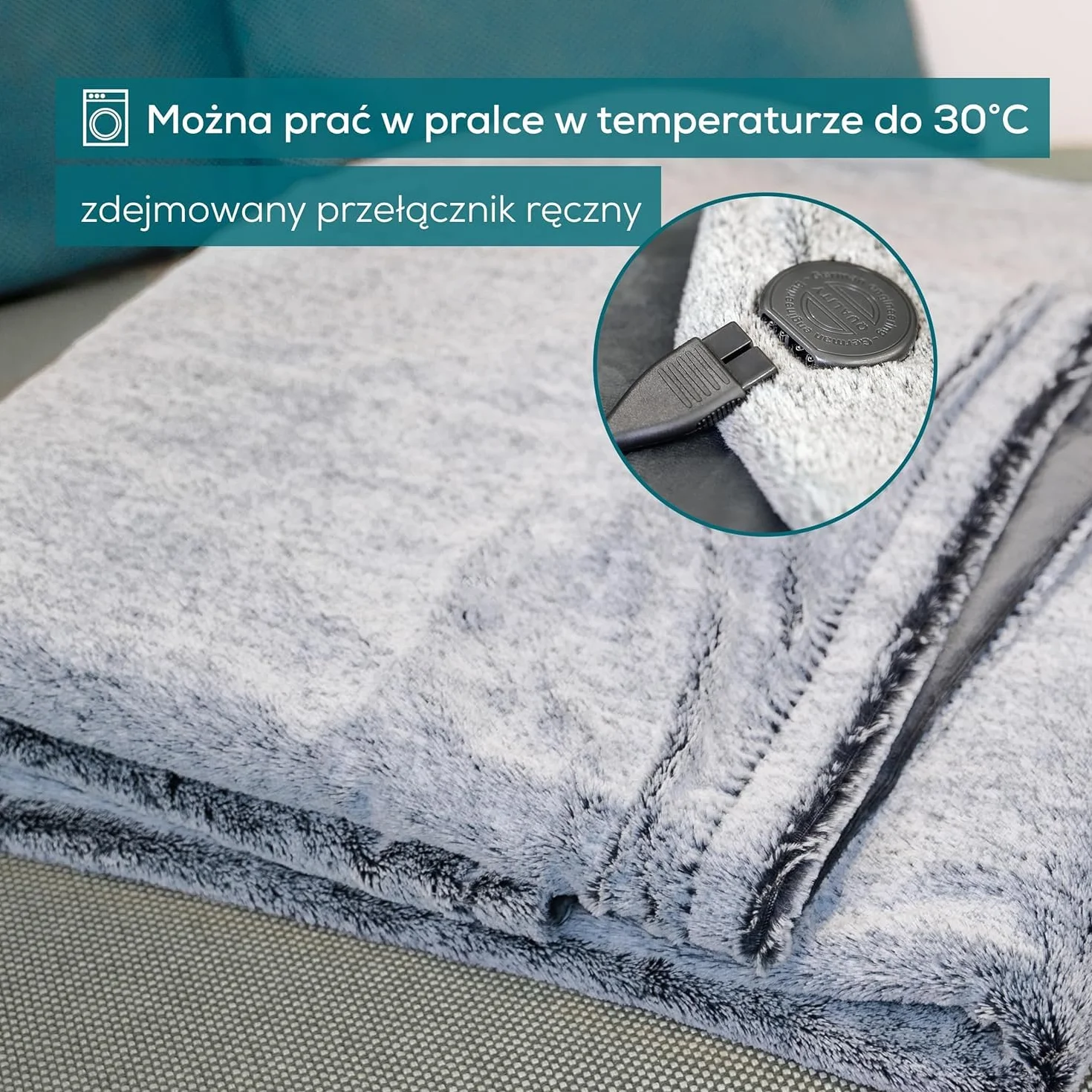 Beurer HD 75 Nordic Grey koc rozgrzewający, wykonany z materiału pochodzącego z recyklingu, 6 ustawień temperatury, można prać w pralce, z automatycznym wyłączaniem, 180 x 130 cm