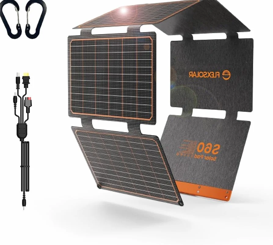 FlexSolar 60W składany przenośny panel słoneczny z wyjściami USB-C, USB-A i DC, wodoodporny IP67, do kempingu awaryjnego, do małej stacji zasilającej, generatora, telefonów, powerbanków, tabletów