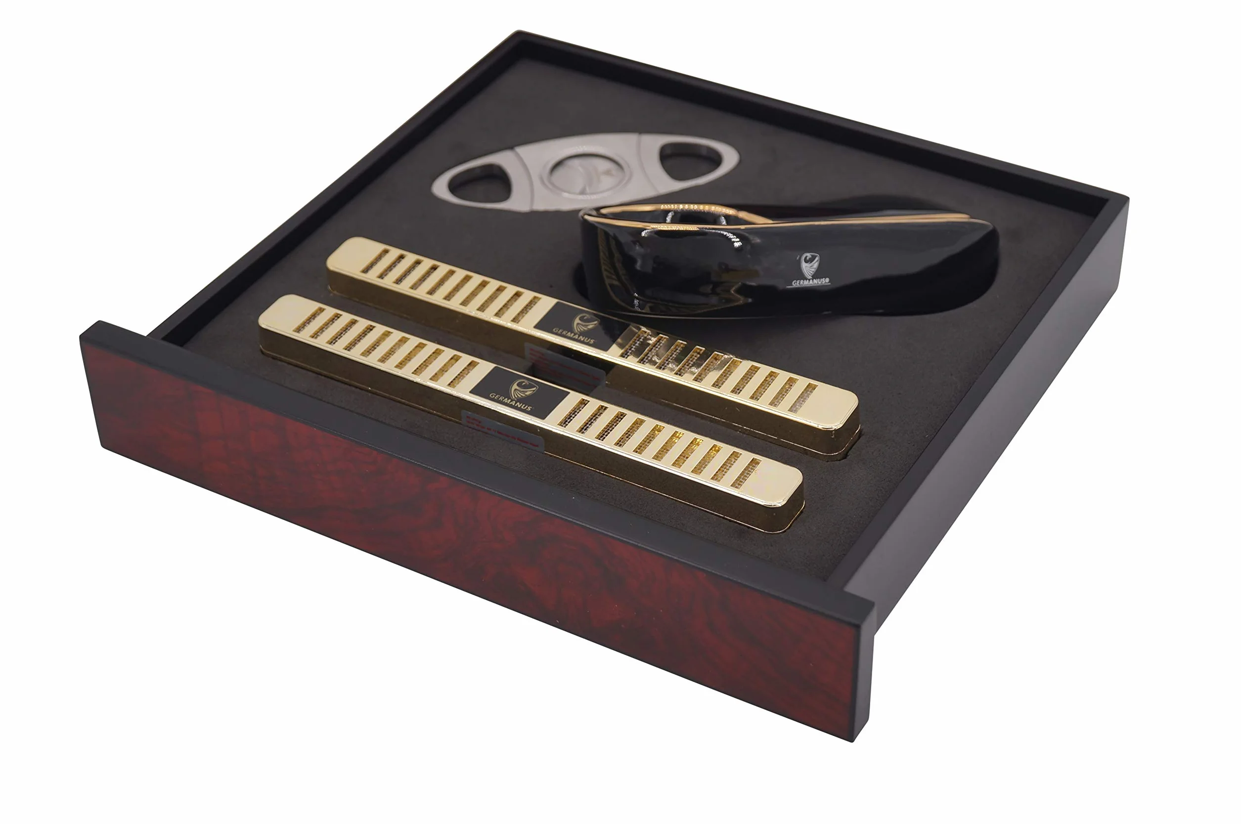 GERMANUS Humidor con higrómetro, cenicero de puros, cúter.