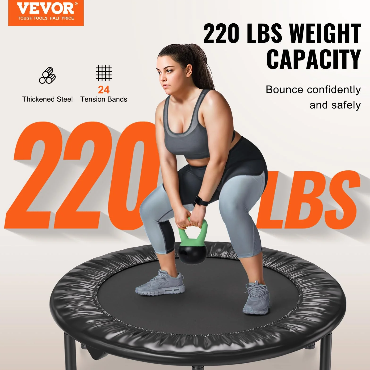 VEVOR Mini składana trampolina fitness 934 mm trampolina do ćwiczeń maksymalne obciążenie 100 kg mała stabilna i cicha trampolina do ćwiczeń do treningu w pomieszczeniach lub w ogrodzie