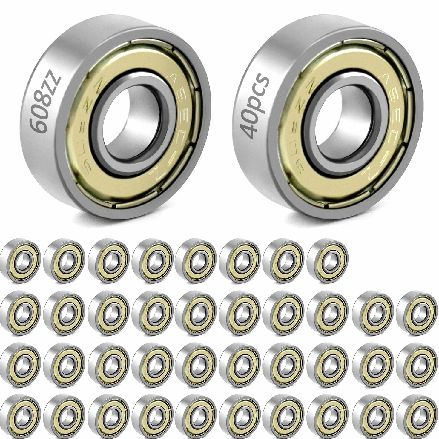 QWORK® 40 szt. 608zz łożyska kulkowe, metalowe, podwójnie ekranowane, miniaturowe łożyska kulkowe, do deskorolek, skuterów, rolek 8 mm x 22 mm x 7 mm