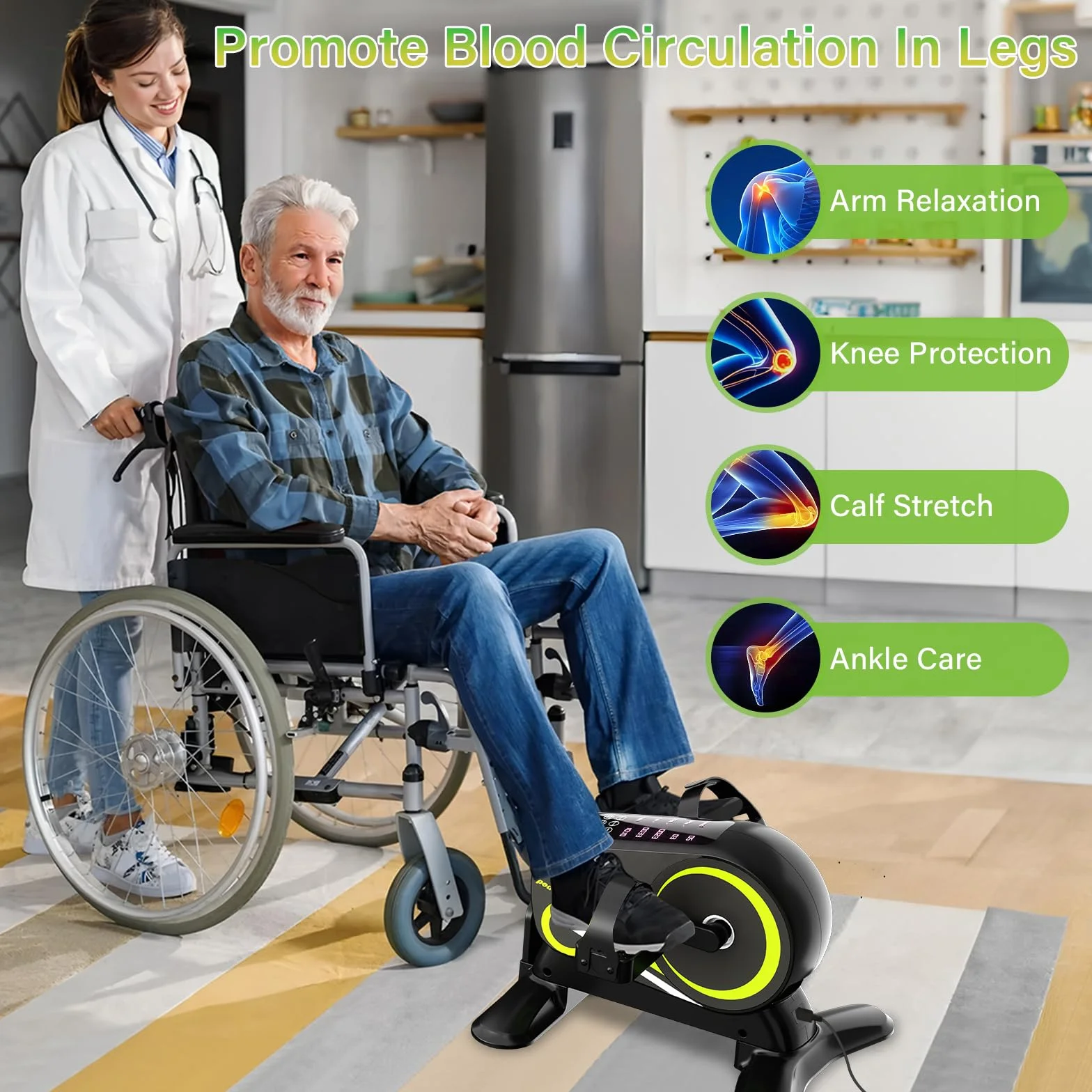TODO Mini Bike Pedaltrainer z 12 prędkościami, Trener Pedałów z 6 poziomami oporu, trening nóg w pozycji siedzącej, wyświetlacz LCD, pilot zdalnego sterowania i paski na stopy