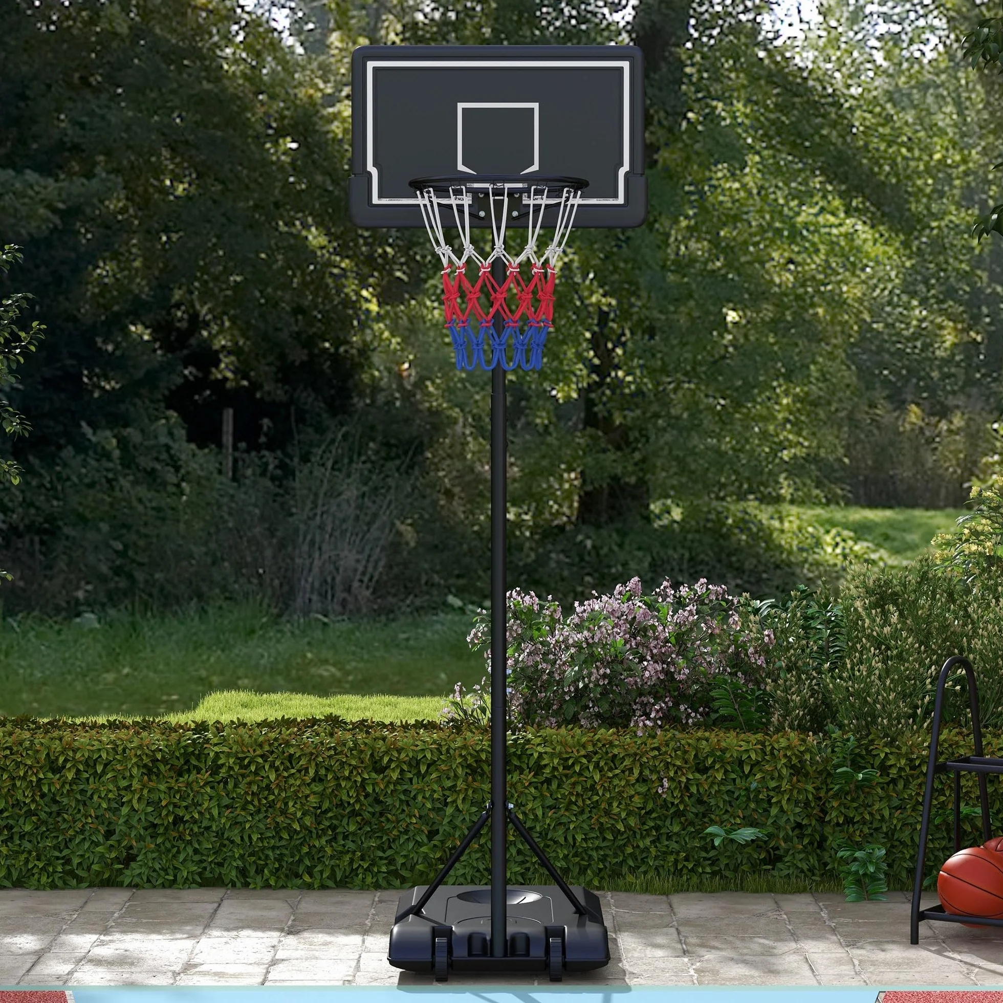SPORTNOW Kosz do koszykówki ze stojakiem, 220-250 cm, stal, odporną na pękanie tylną ścianką