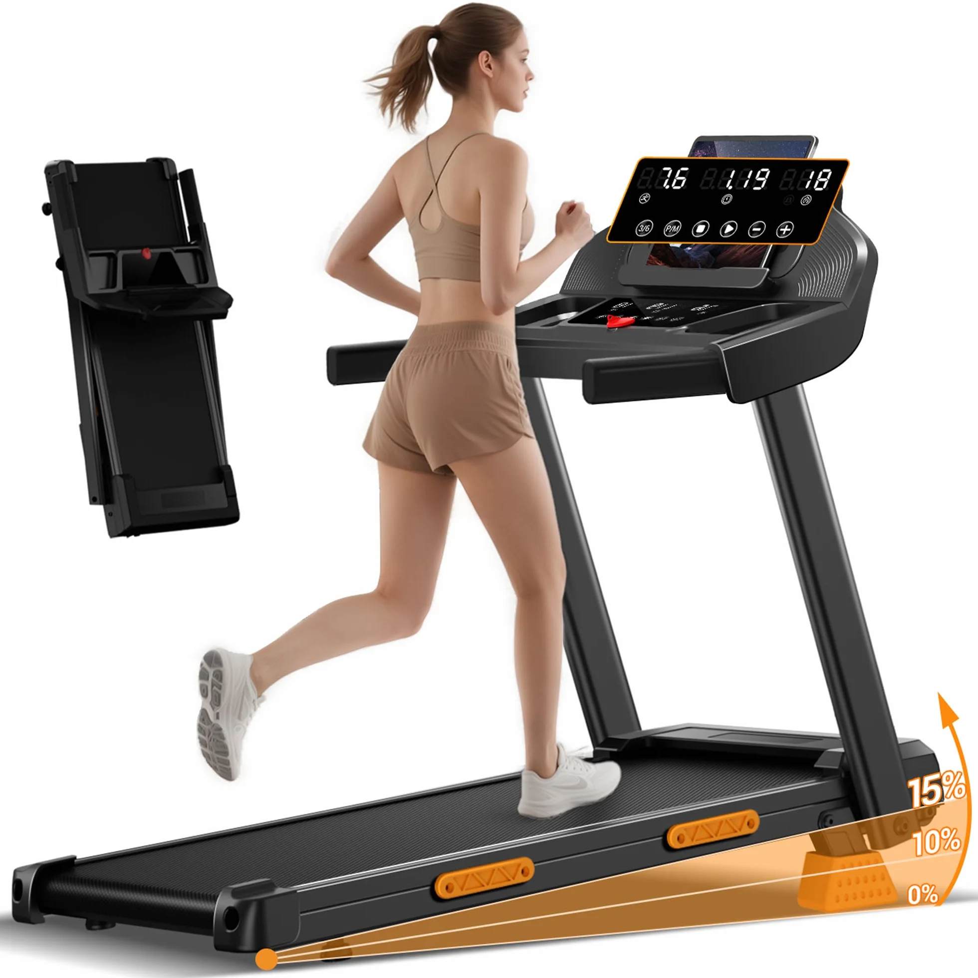 LONTEK Bieżnia do domu, składana, 12 km/h, bieżnia z monitorem tętna, Treadmill for Home z 12 programami treningowymi, maksymalne obciążenie 136 kg