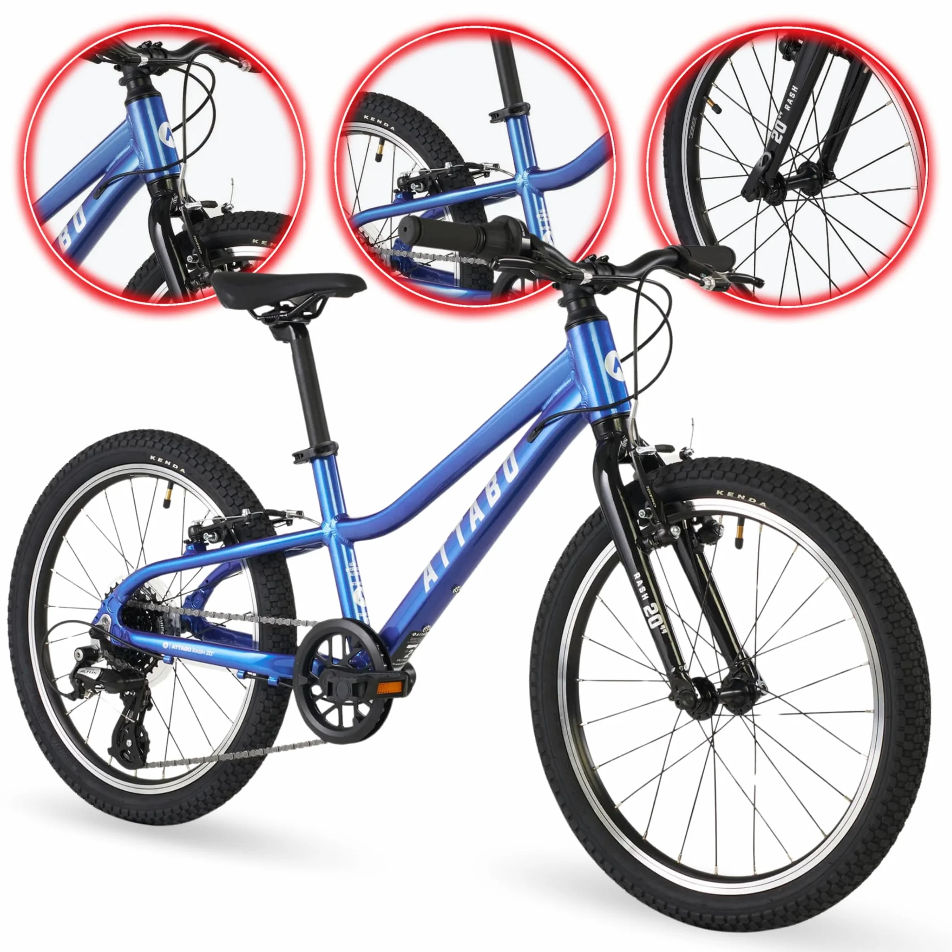 ATTABO Rash 20 rower dziecięcy (5–9 lat), lekka aluminiowa rama, koła 20", 8-biegowa przerzutka Shimano od 110 do 135 cm, ergonomiczny, stabilny i wszechstronny