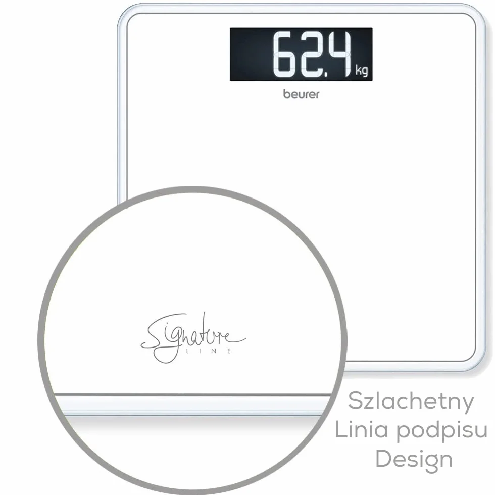 Beurer GS 400 biała waga szklana Signature Line, nowatorska waga osobista z dużą platformą z bezpiecznego szkła, stylowym czarnym wyświetlaczem w formacie XL i nośnością do 200 kg