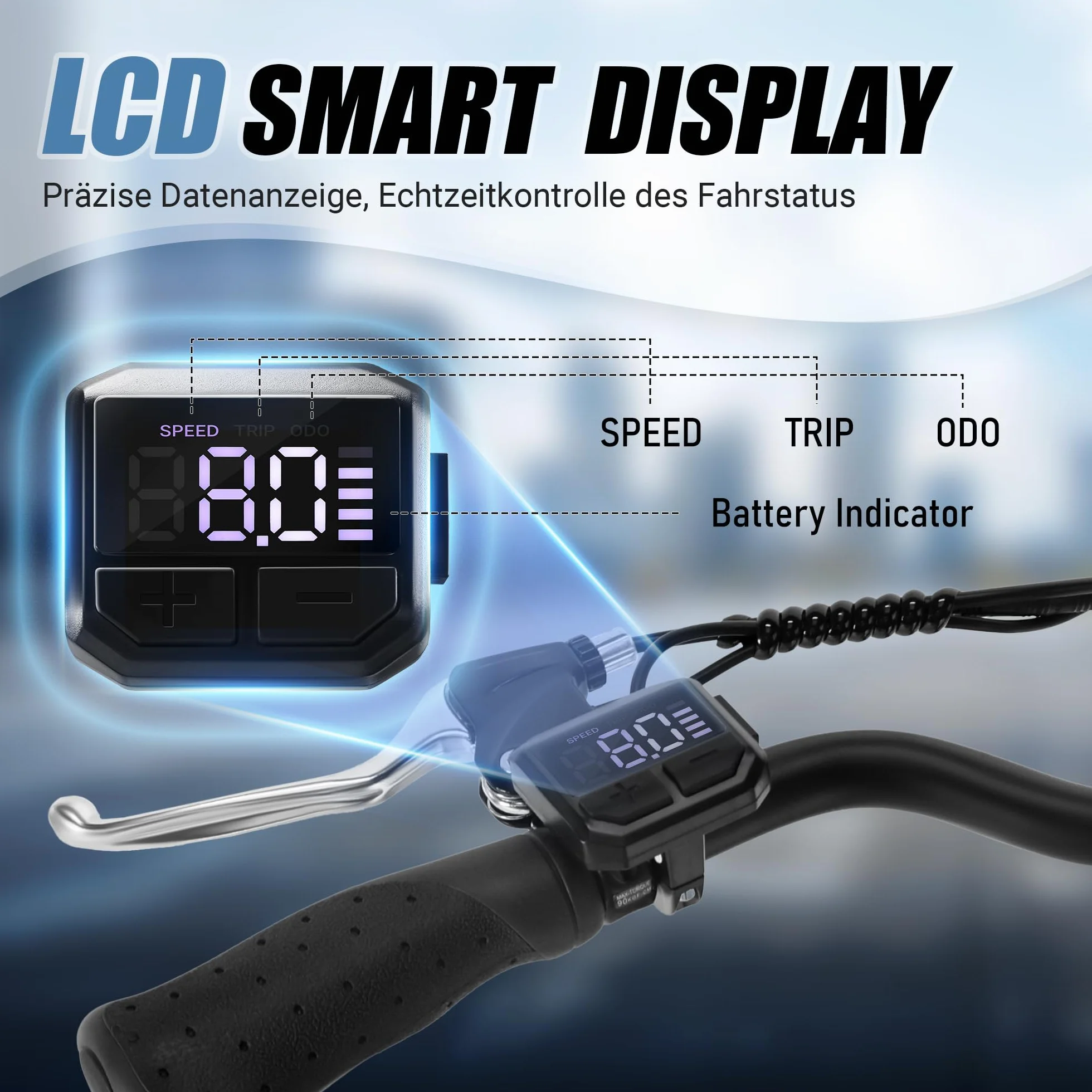 SPATIAL E Bike składany rower elektryczny 20 cali 40 NM 250 W 36 V 374,4 Wh 7-biegowa przerzutka LCD