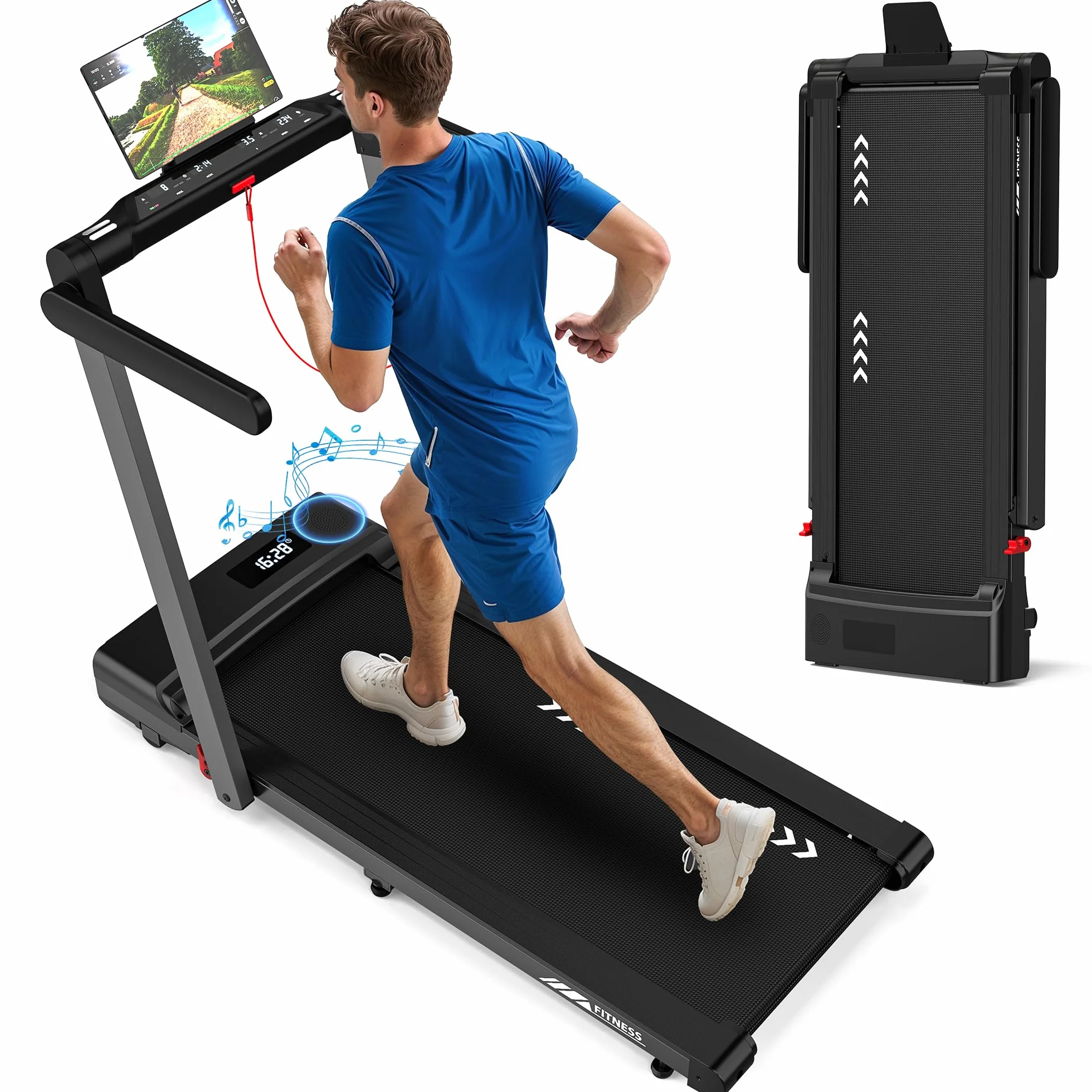 Walking Pad bieżnia do domu, 3 w 1 z silnikiem 2,5 KM, muzyka Bluetooth, 12 km/h i 12 programów treningowych, składana z aplikacją i pilotem zdalnego sterowania, idealna do treningu w domu
