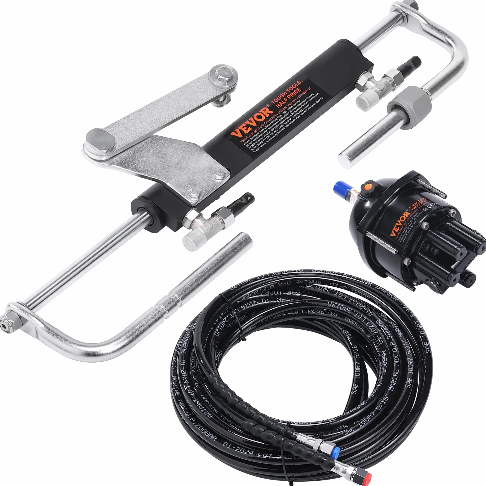 VEVOR Hydrauliczny zestaw kierowniczy zaburtowy 90 KM do łodzi morskich z pompą sterującą i cylindrem blokującym