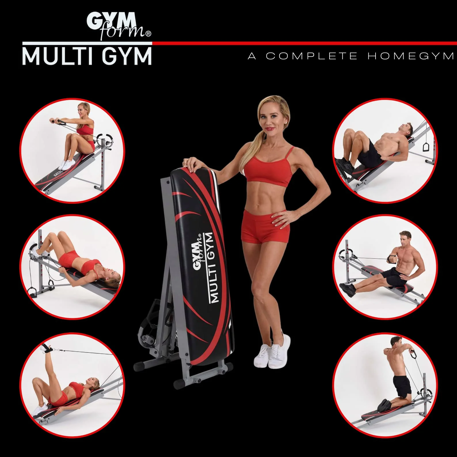 GYMFORM MultiGym - kompletne, składane urządzenie fitness, aby wzmocnić całe ciało, ponad 100 ćwiczeń, do domu, Total Gym