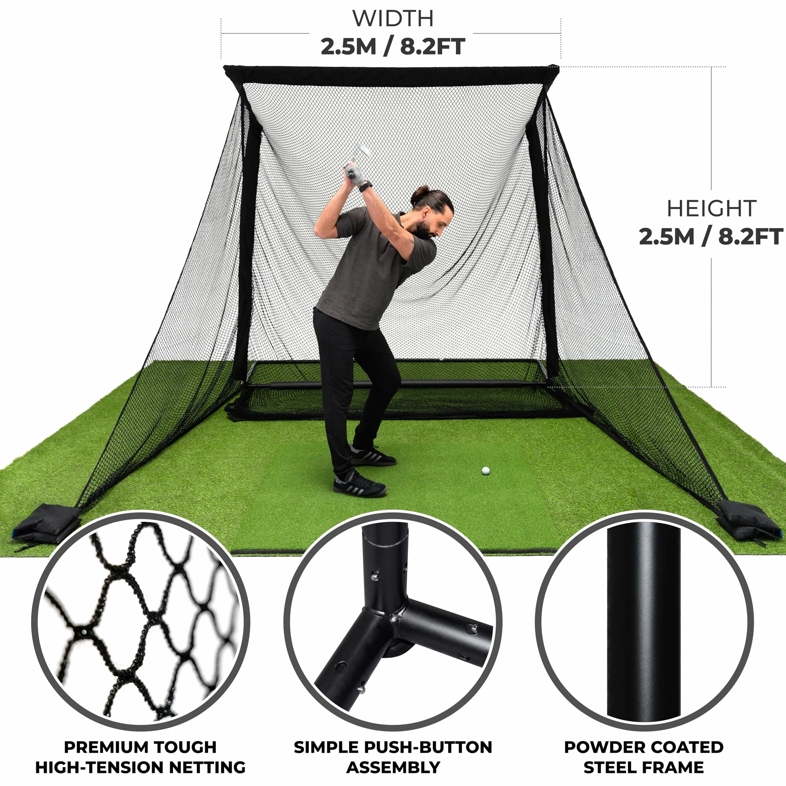 SimSpace Siatka golfowa Deluxe Home Driving 2,5 m x 2,5 m x 3,84 m czarna