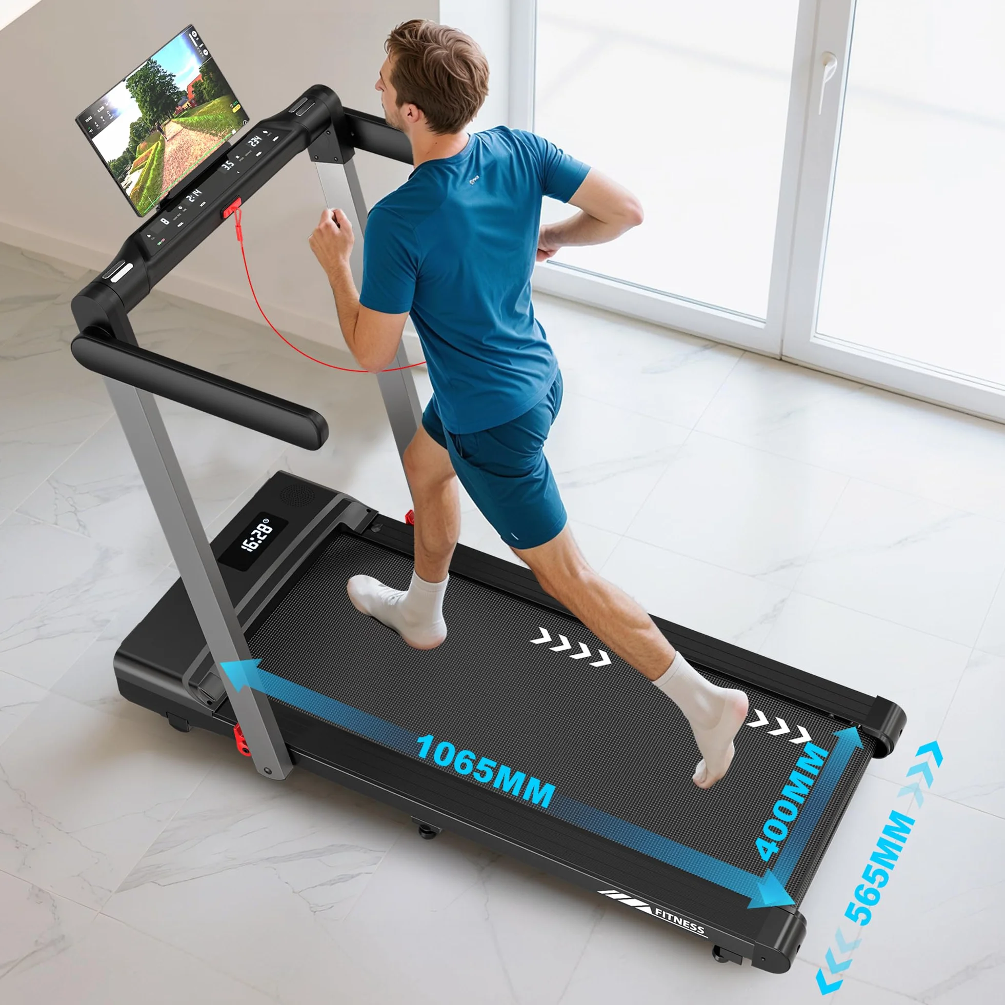 Walking Pad bieżnia do domu, 3 w 1 z silnikiem 2,5 KM, muzyka Bluetooth, 12 km/h i 12 programów treningowych, składana z aplikacją i pilotem zdalnego sterowania, idealna do treningu w domu