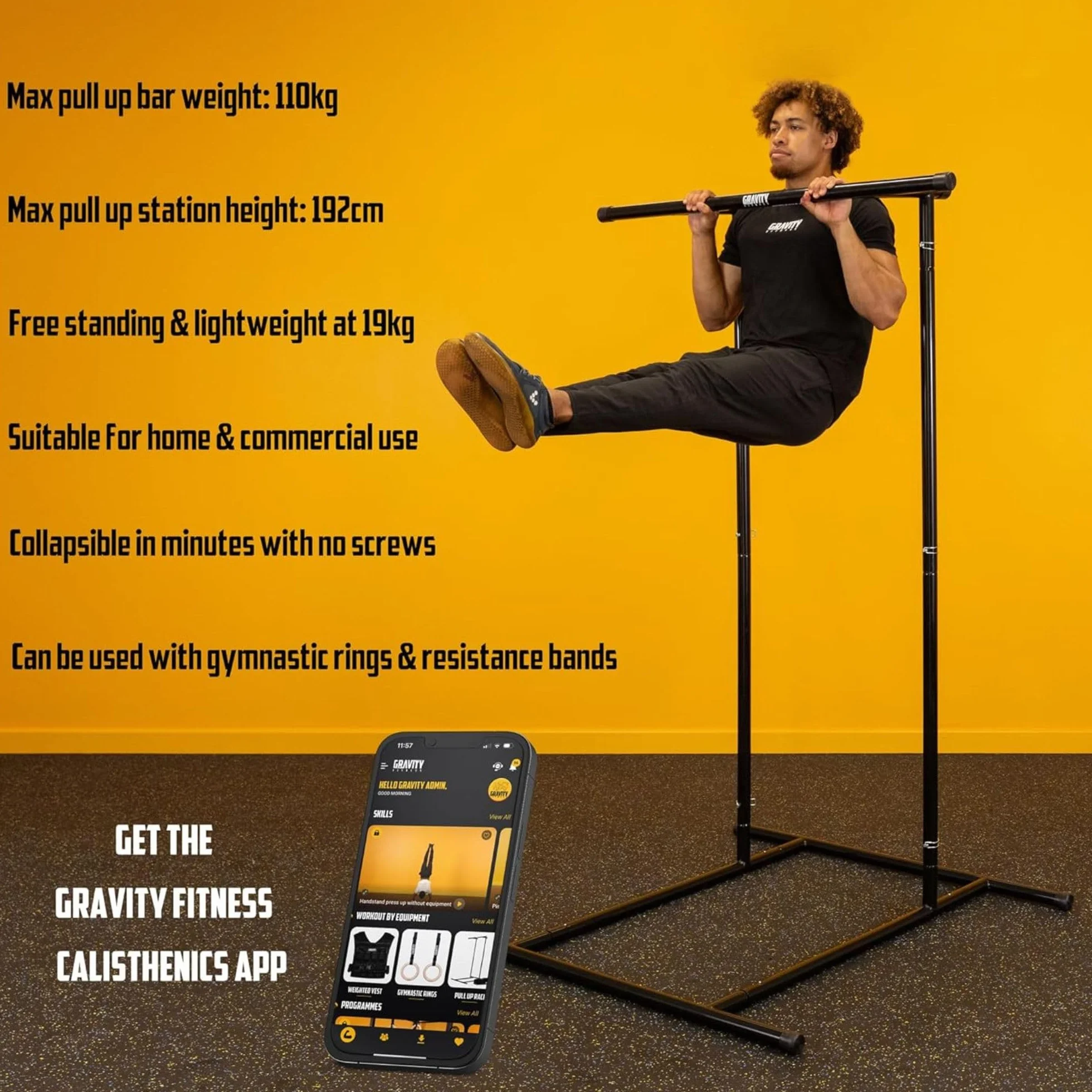 Drążek do podciągania Gravity Fitness – Wolnostojący i regulowany sprzęt do ćwiczeń kalistenicznych, treningu siłowego i ćwiczeń z masą ciała – do domu i na zewnątrz