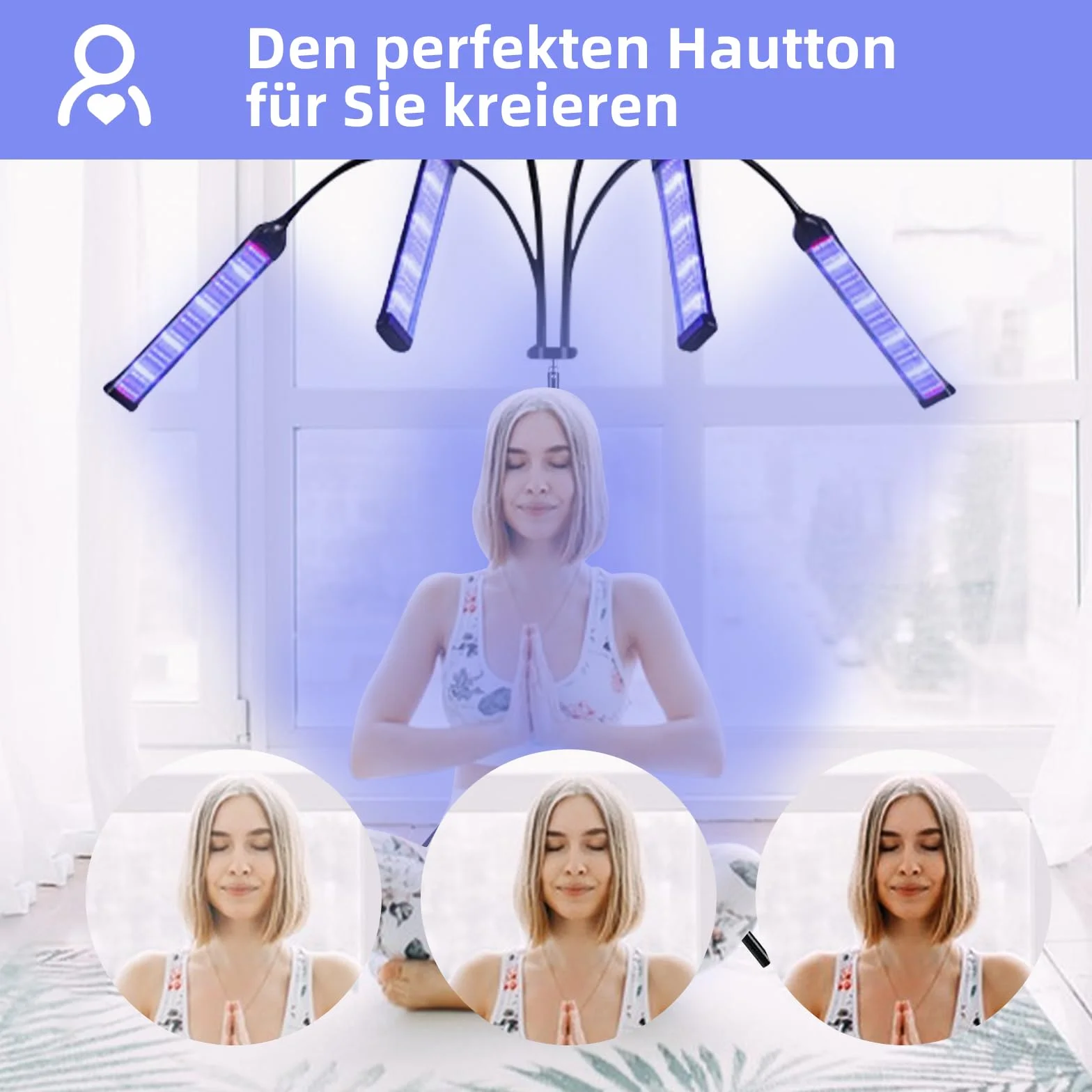Solarium do domu, lampa do opalania z 420 diodami LED, 40 W, opalarka do twarzy, solarium 460 nm, twarz z 4 regulowanymi łabędzimi szyjami, solariami i urządzeniami do opalania twarzy i ciała