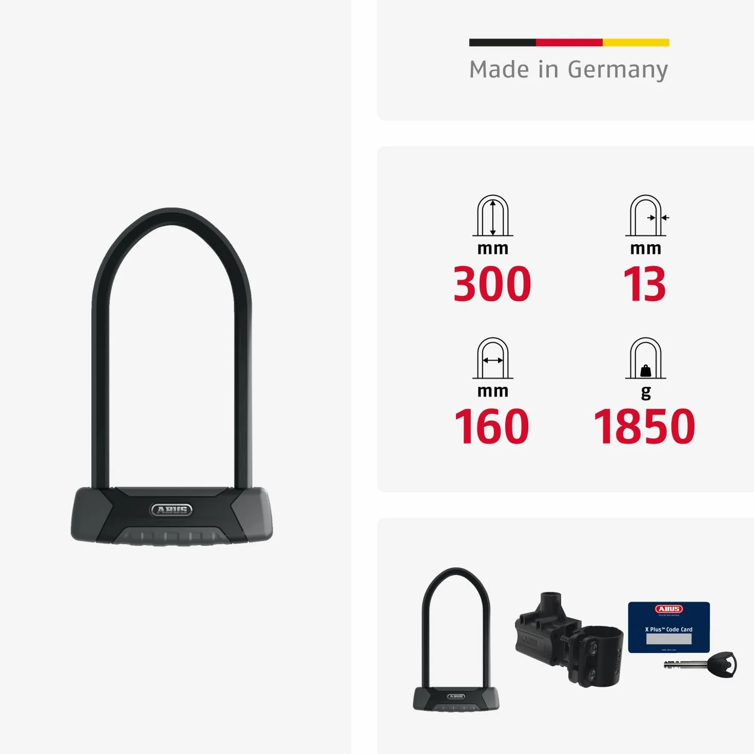 Abus GRANIT XPlus 540 U-Lock 160HB300 Antirrob, 300 mm + USH540