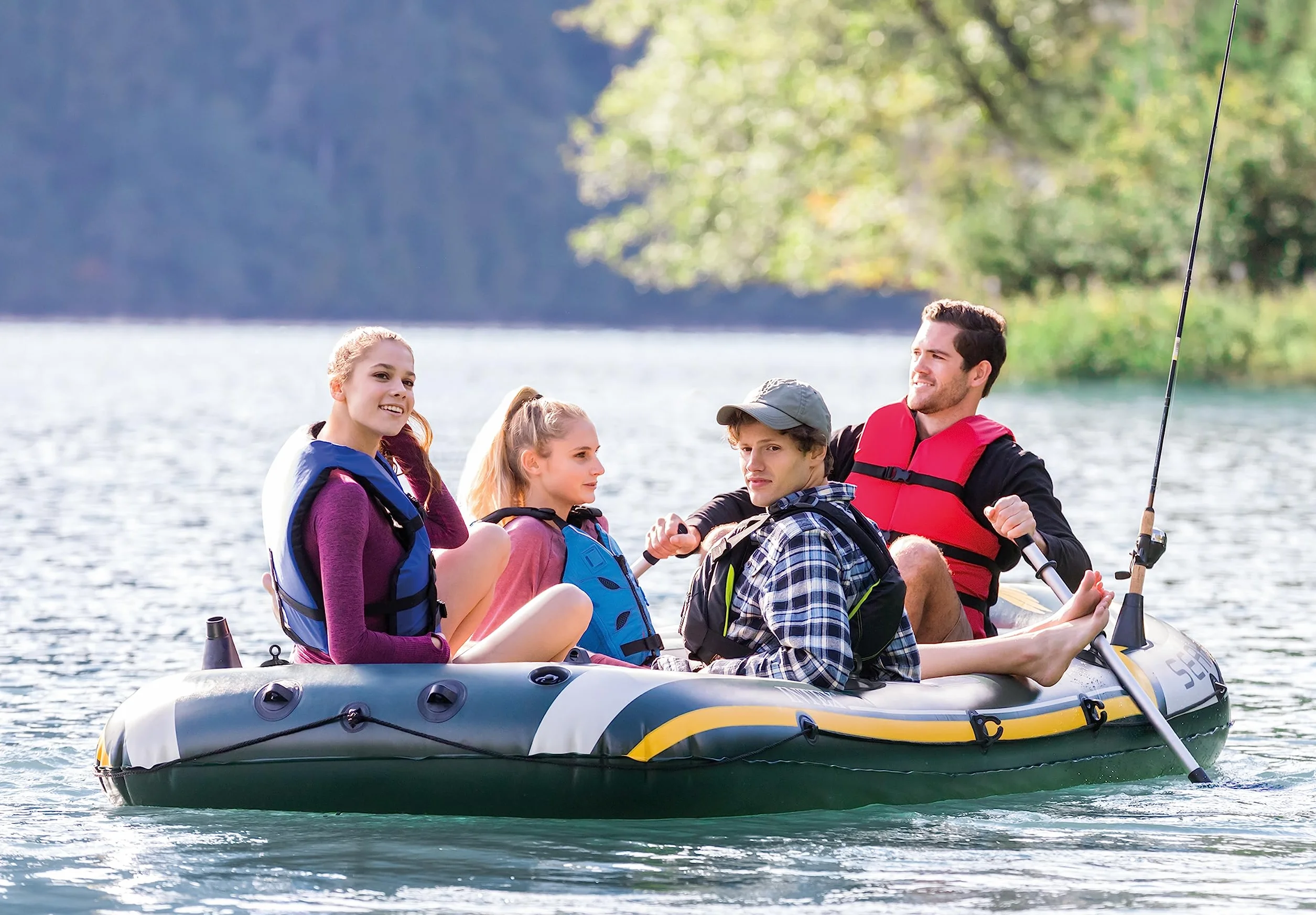 Intex Unisex Seahawk 4 Ponton Nadmuchiwany, Wielokolorowy, 4-Osobowy