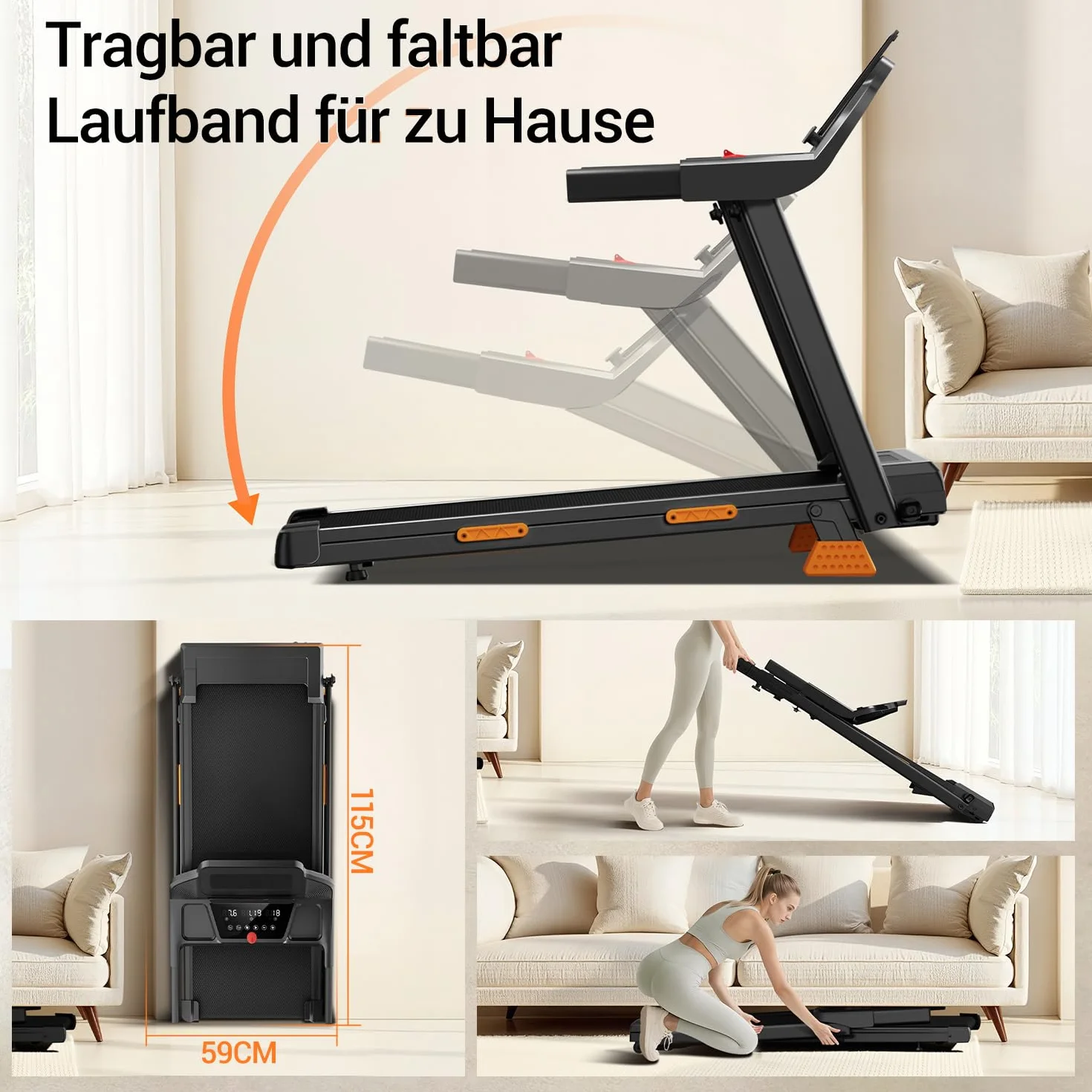 LONTEK Bieżnia do domu, składana, 12 km/h, bieżnia z monitorem tętna, Treadmill for Home z 12 programami treningowymi, maksymalne obciążenie 136 kg