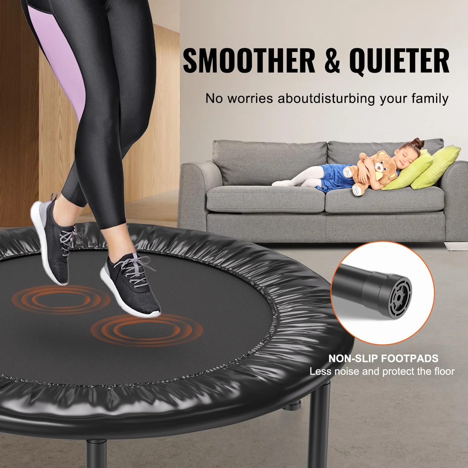 VEVOR Mini składana trampolina fitness 934 mm trampolina do ćwiczeń maksymalne obciążenie 100 kg mała stabilna i cicha trampolina do ćwiczeń do treningu w pomieszczeniach lub w ogrodzie