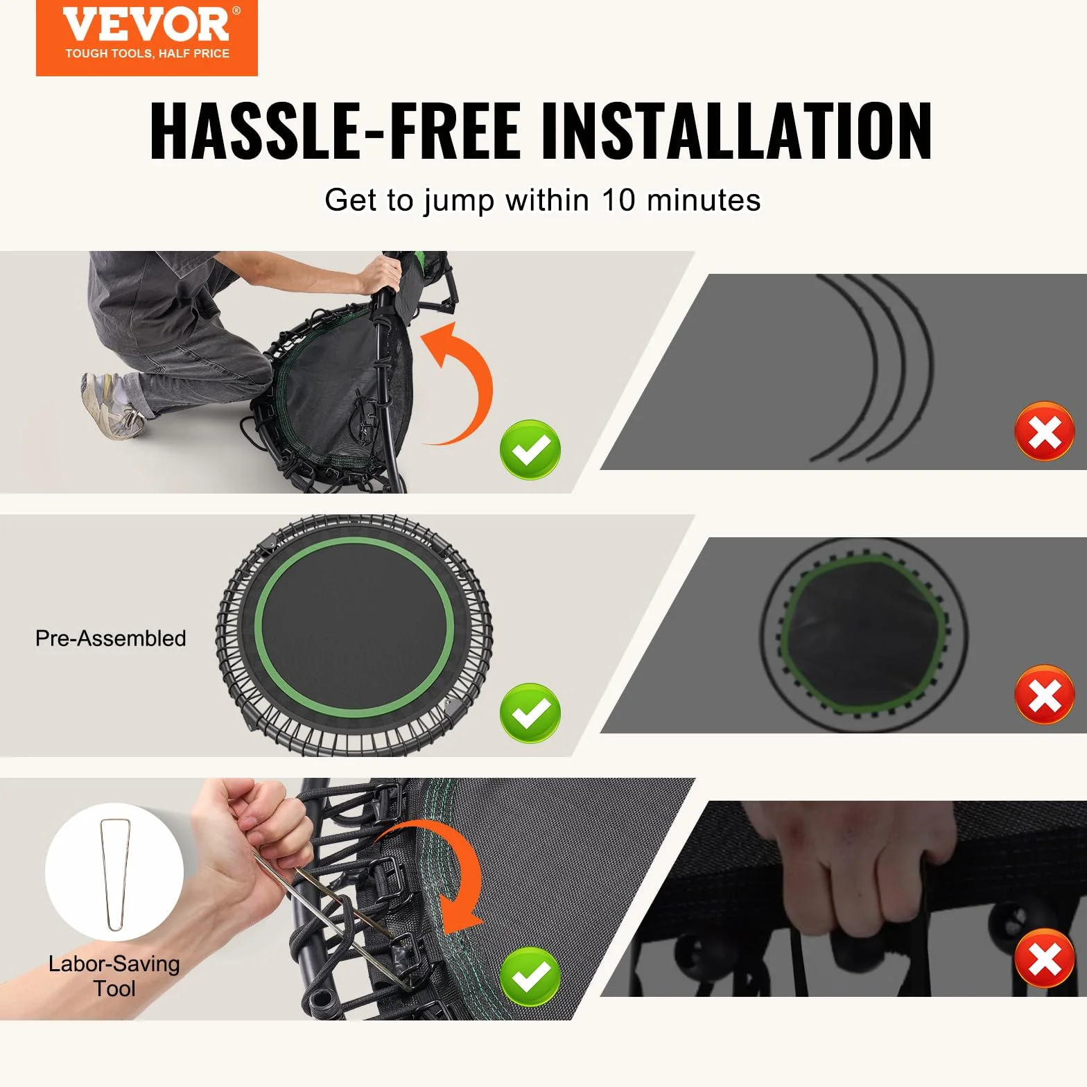 VEVOR Mini składana trampolina fitness 1027 mm do ćwiczeń 150 kg stabilna do treningu w pomieszczeniach lub w ogrodzie