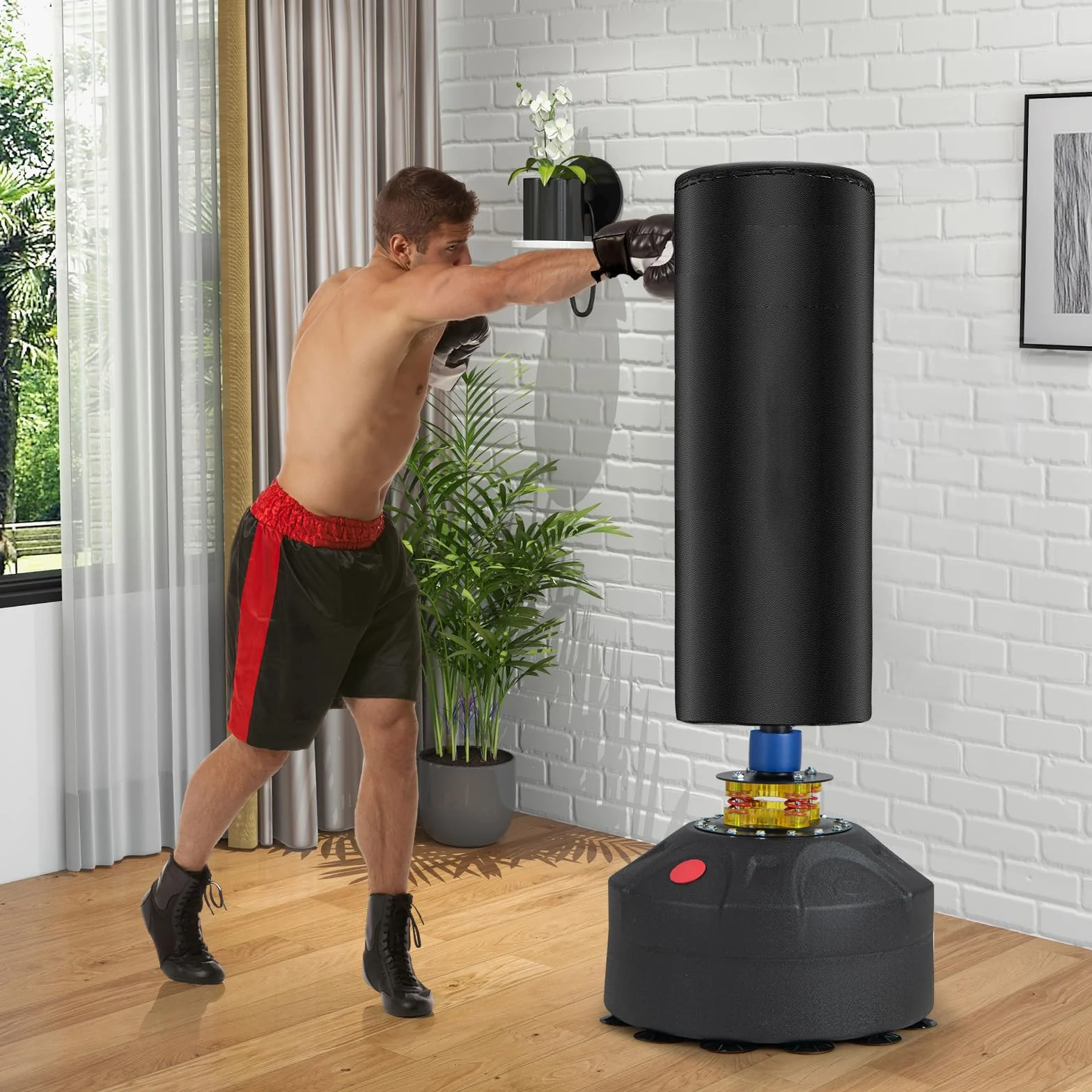COSTWAY wolnostojący worek bokserski, 173 cm, stojący worek bokserski z rękawicami bokserskimi i przyssawą, worek do kick-boxingu, trener bokserski MMA dla dzieci i dorosłych