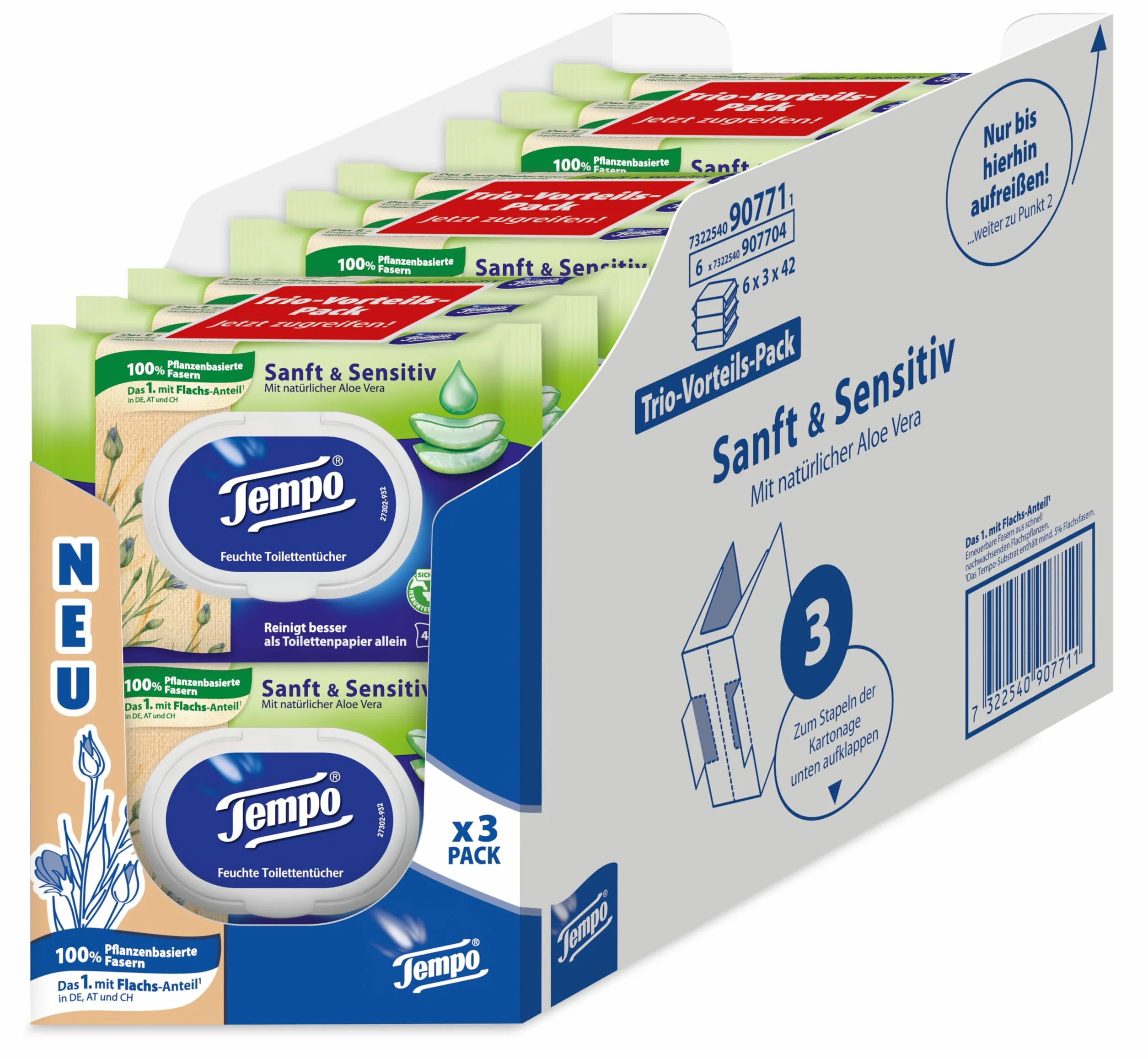 Tempo 836210 Wilgotny Papier Toaletowy, 18 Opakowań, Biały