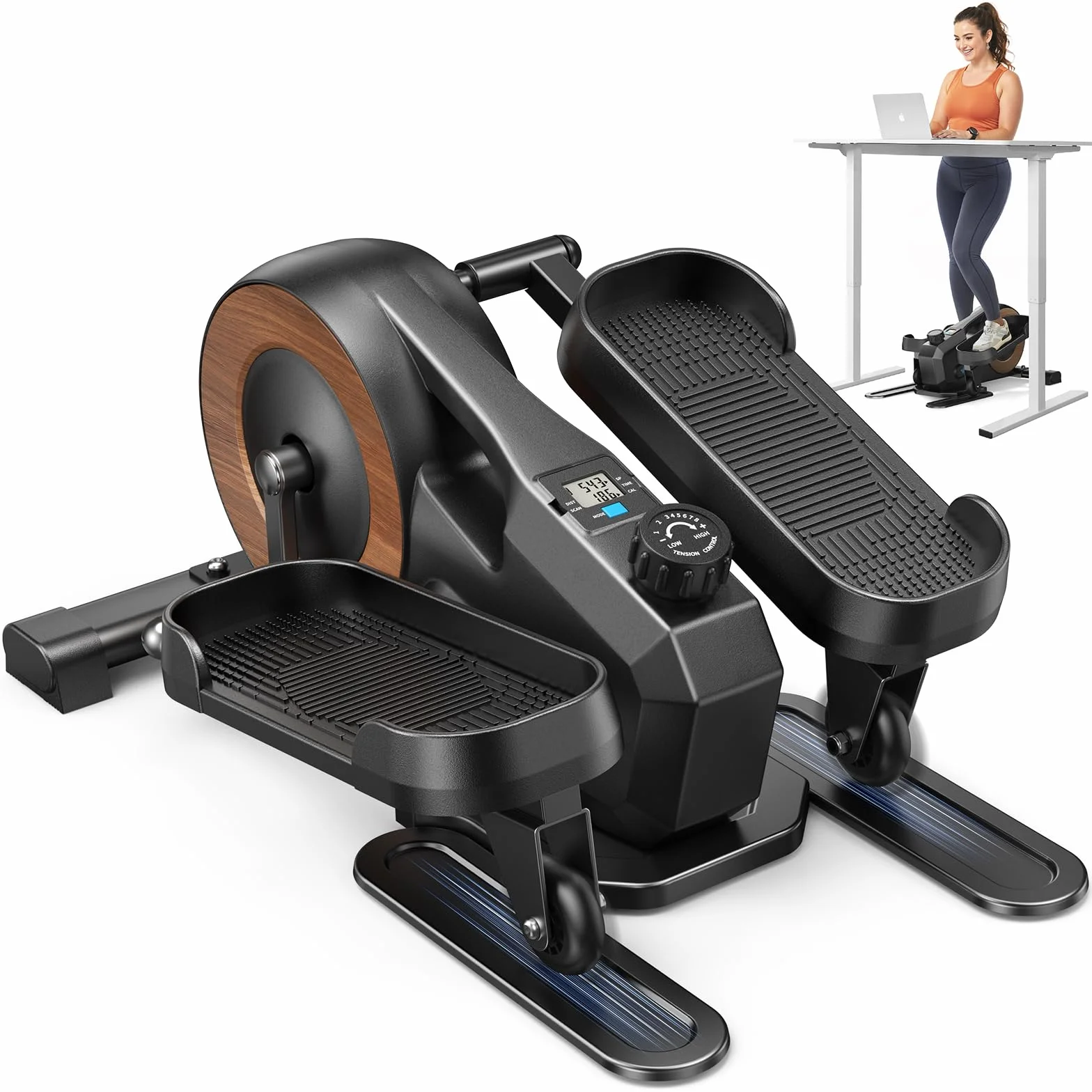 MERACH Orbitrek Pod Biurko, Mini Stepper, 8 Poziomów Oporu, Duże Pedały, Ekran LCD