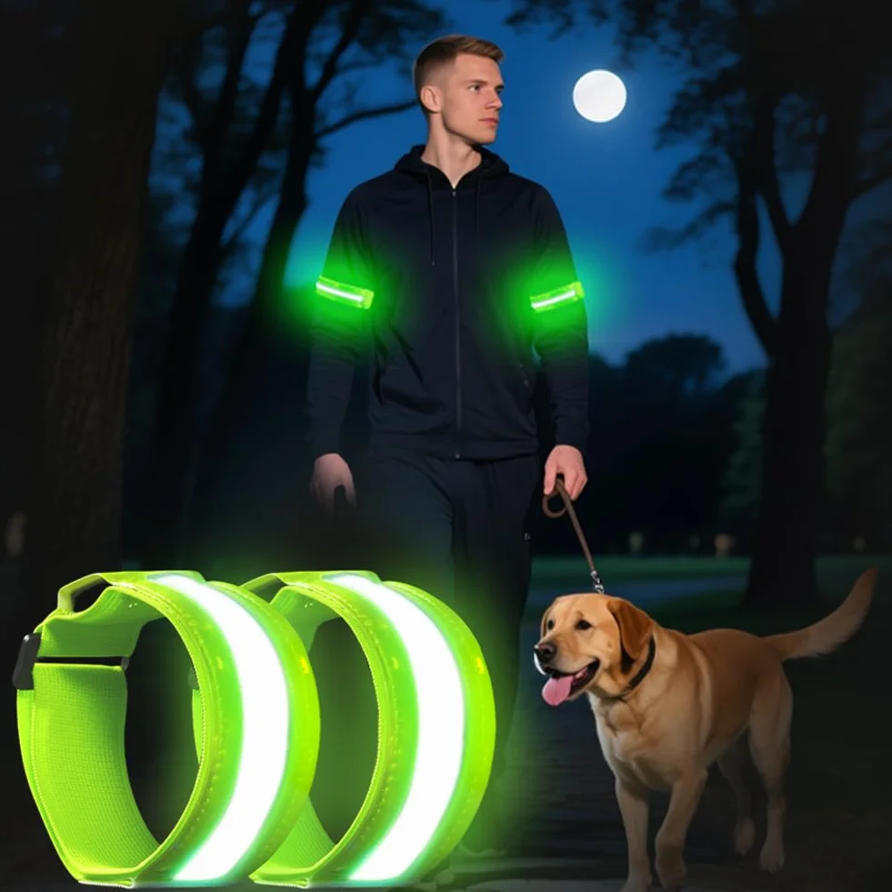 flintronic 2 szt. opasek świetlnych LED z możliwością ładowania USB, odblaskowa opaska do biegania LED, regulowana opaska bezpieczeństwa do biegania