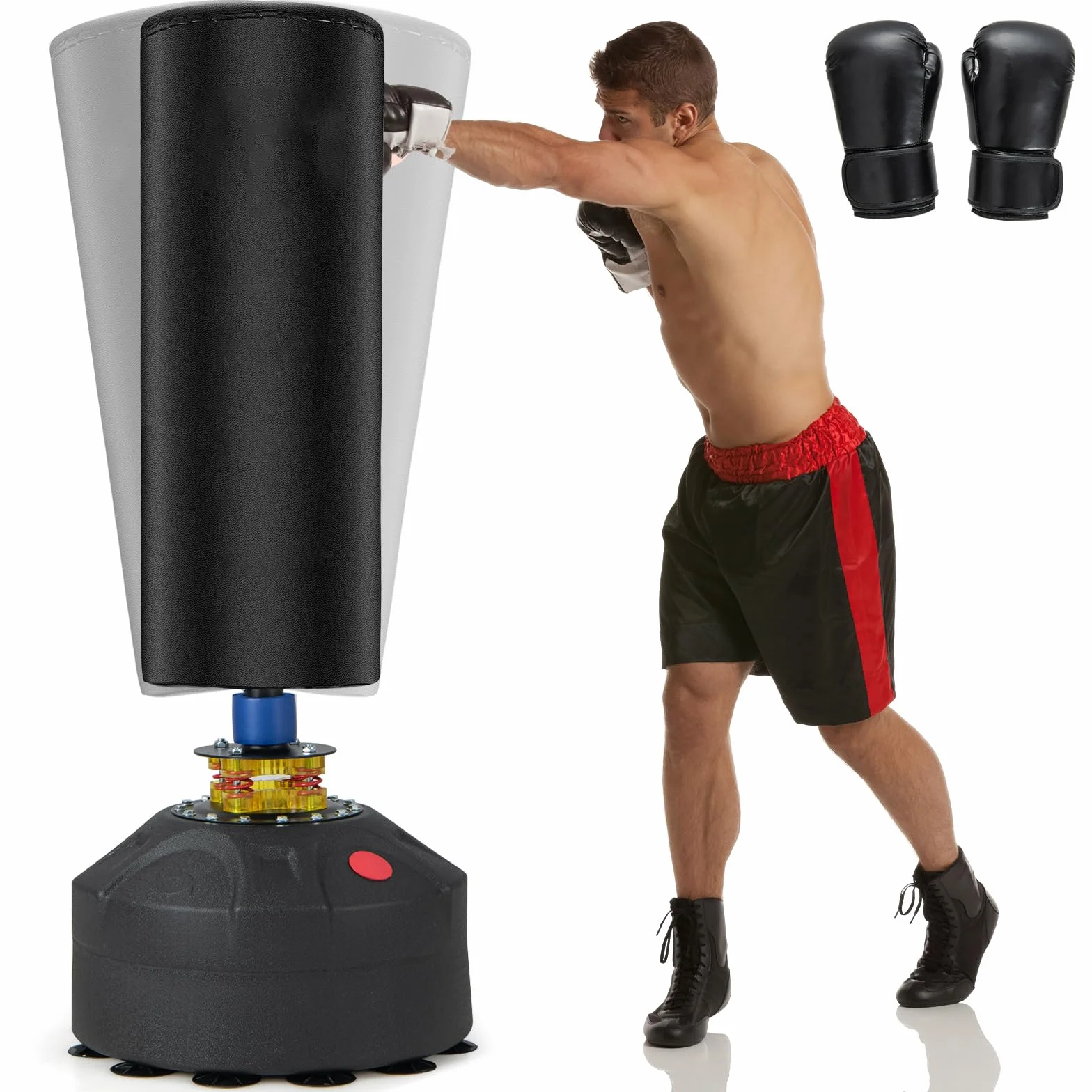 COSTWAY wolnostojący worek bokserski, 173 cm, stojący worek bokserski z rękawicami bokserskimi i przyssawą, worek do kick-boxingu, trener bokserski MMA dla dzieci i dorosłych